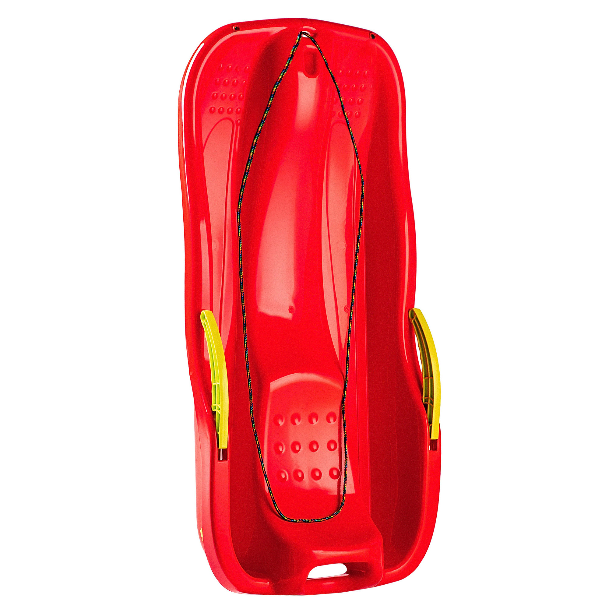 Sanki plastikowe z rączkami, hamulcem i linką, czerwone