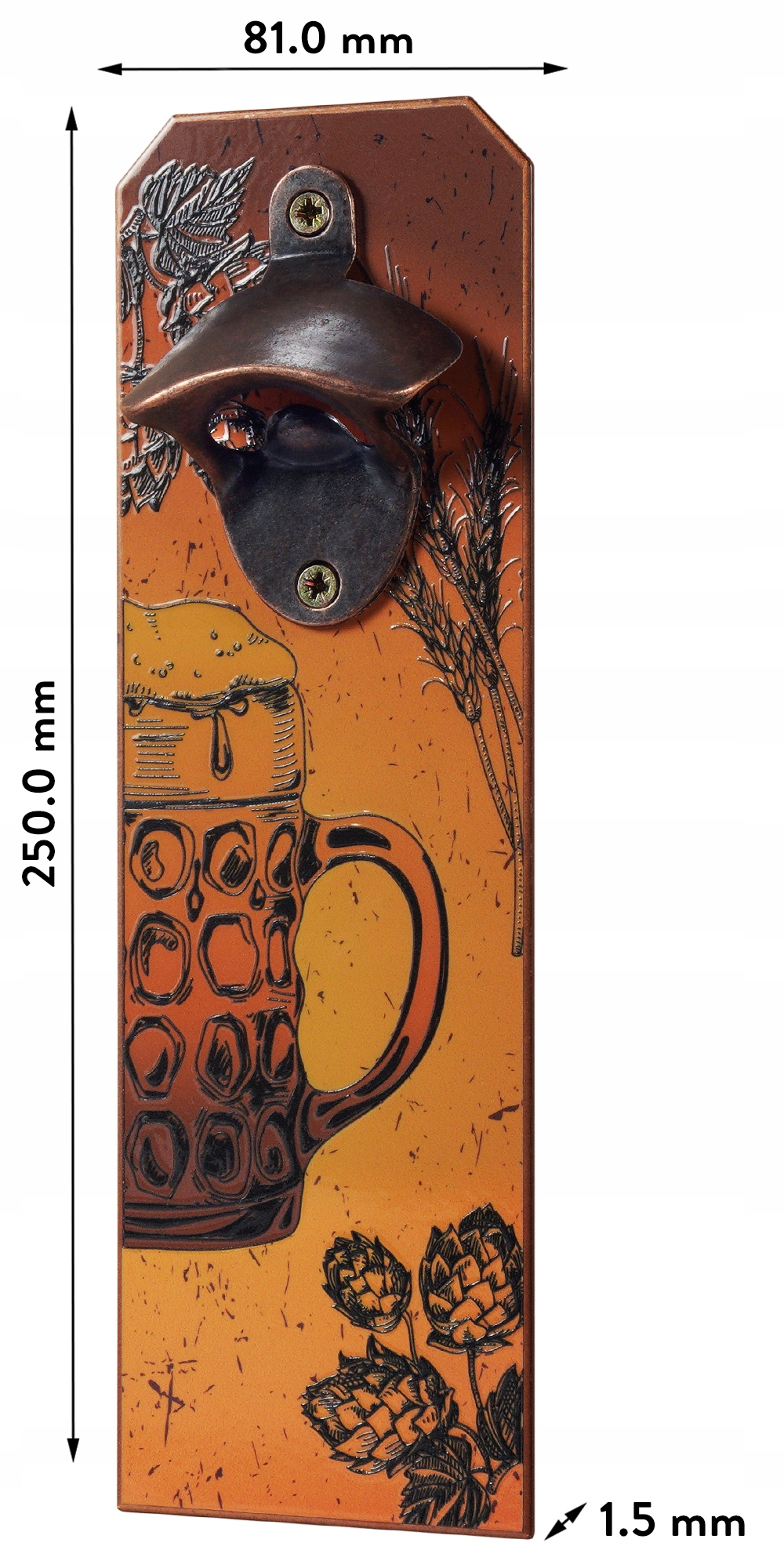 Otwieracz ścienny do butelek Civens, 8 x 25 cm, kufel