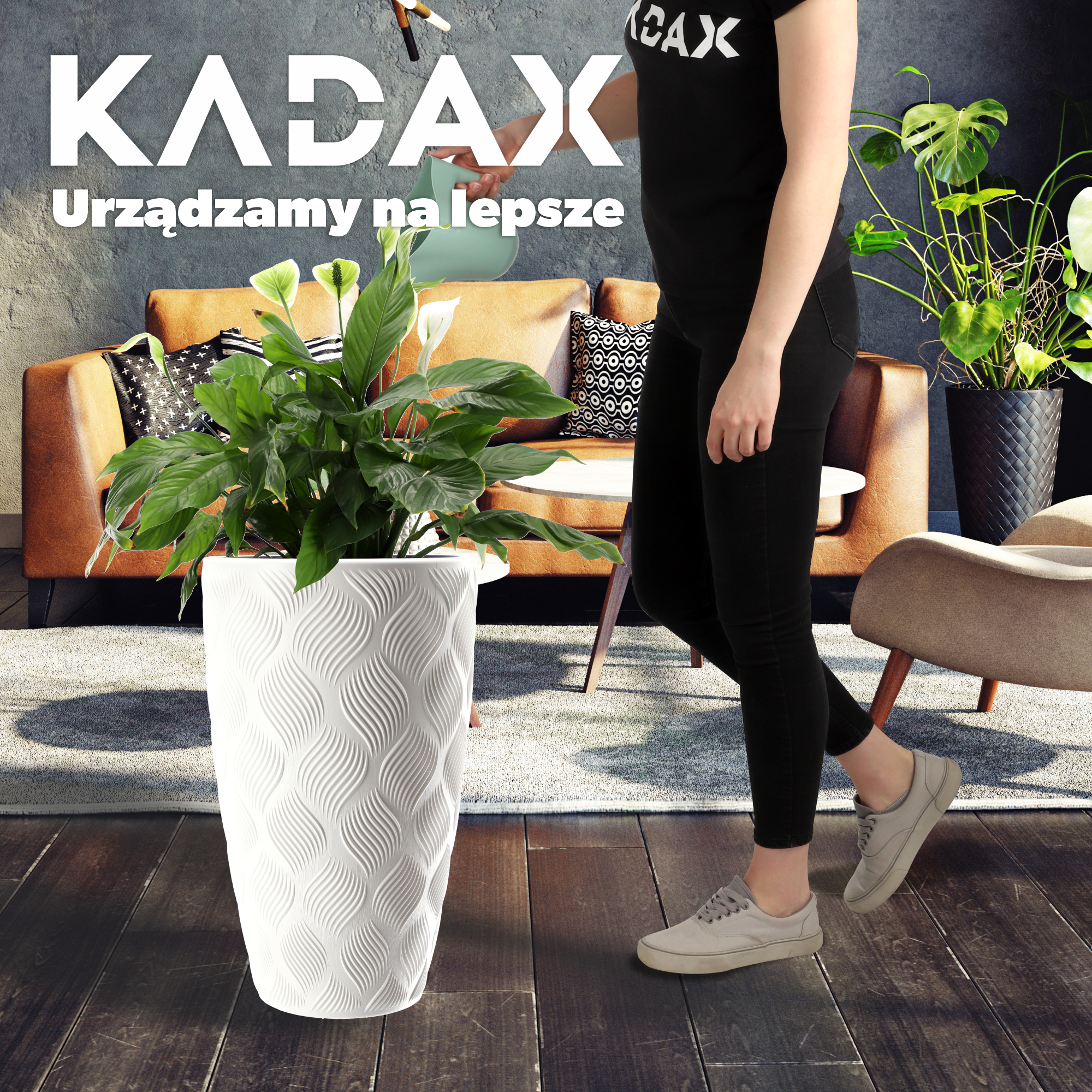 Donica na kwiaty z wkładem wysoka Jesi 30 cm, biała