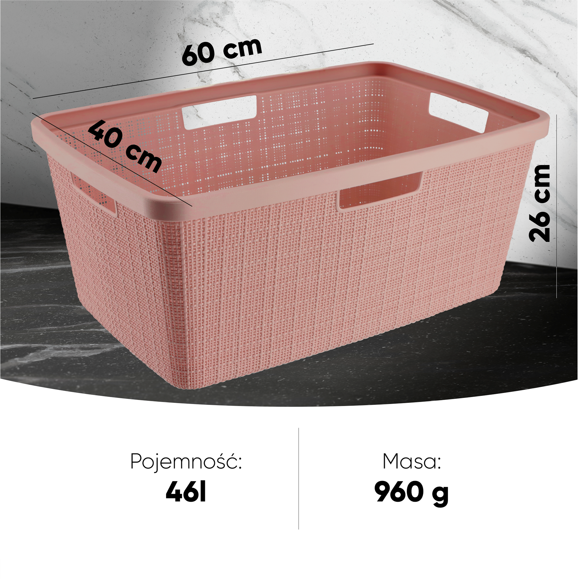 Kosz do magla Curver Jute 46L, pudrowy róż