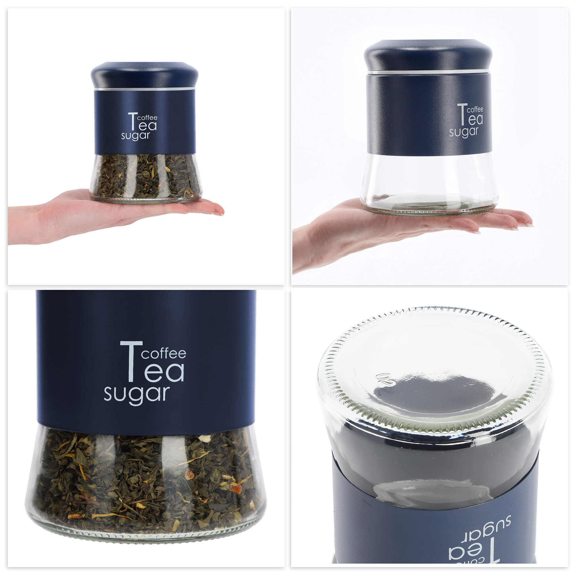 Pojemnik szklany na herbatę 13 x 11 cm, granatowy