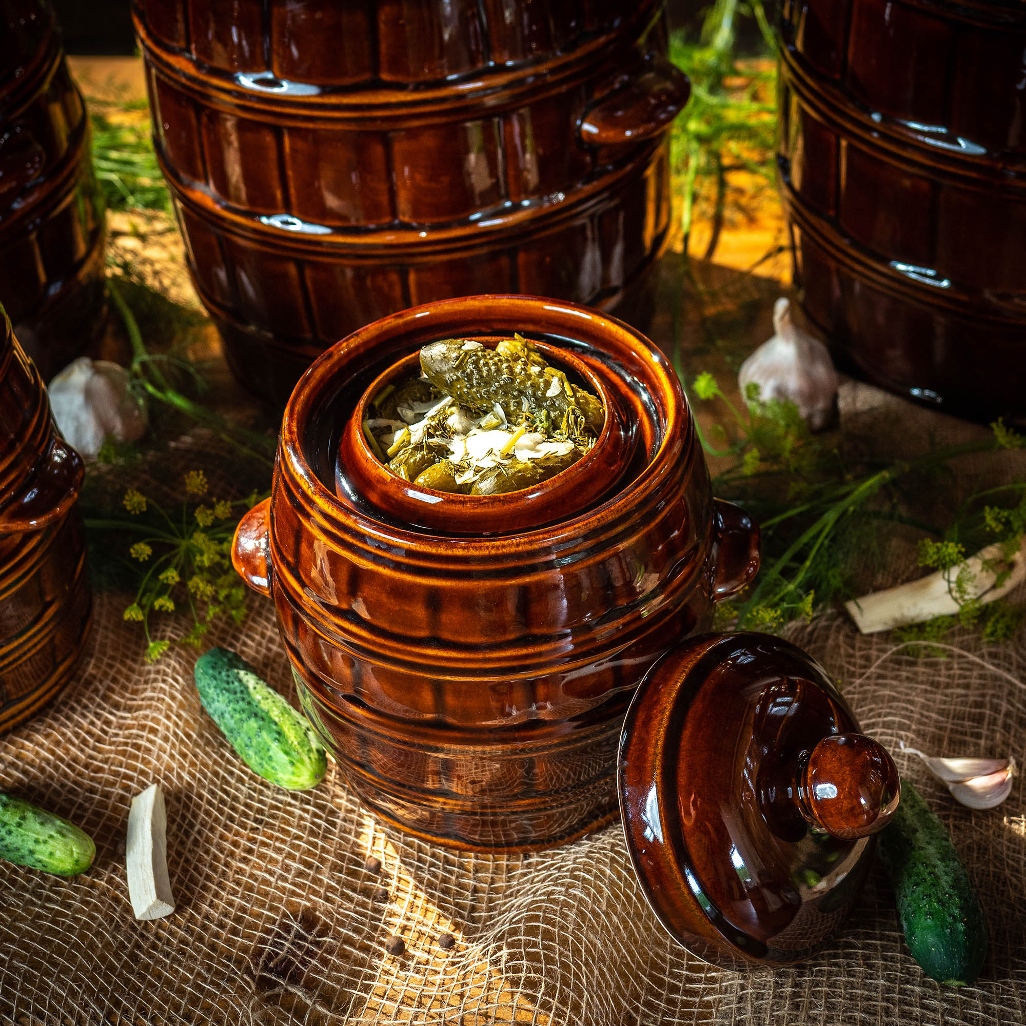 Beczka kamionkowa Helios 3.2L, z kołnierzem i pokrywką