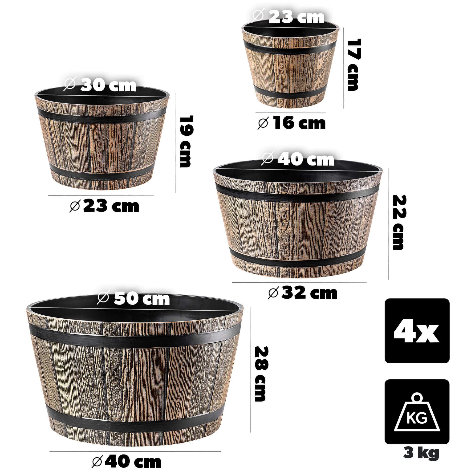 Donica na kwiaty Sori 23, 30, 40, 50 cm, mokka