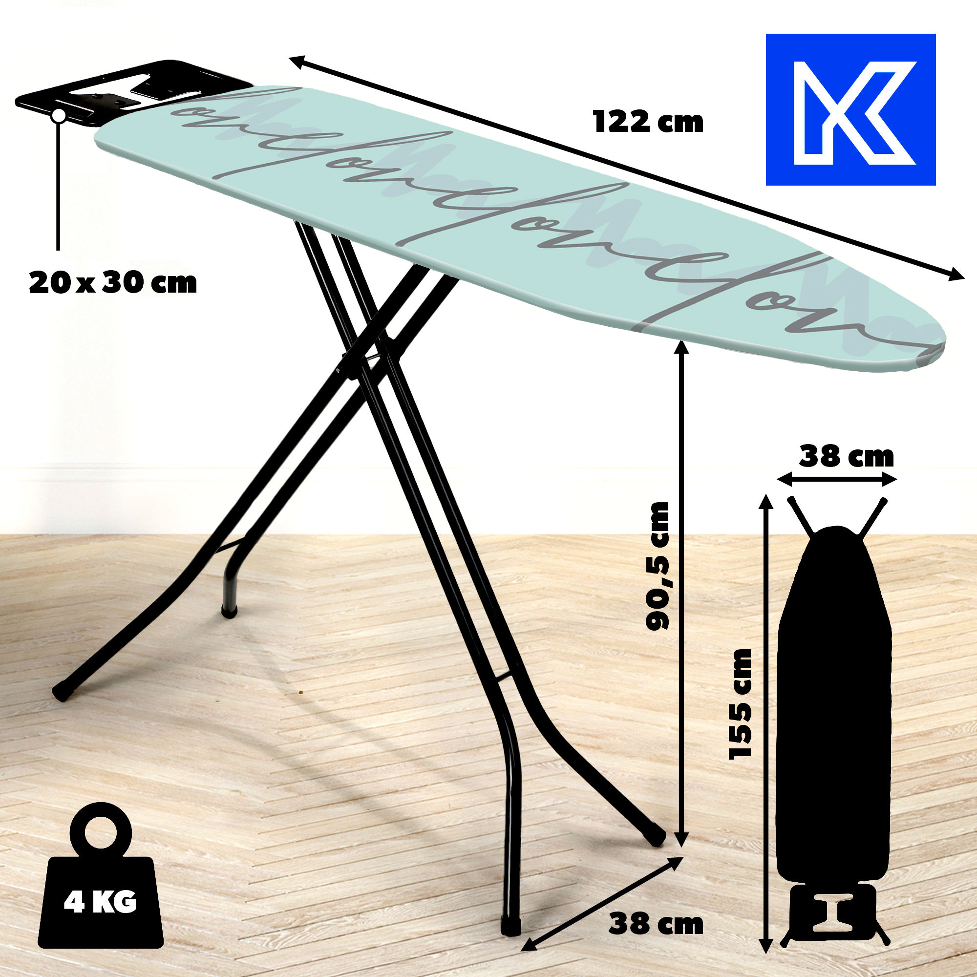 Deska do prasowania Piza 122 x 38 cm, niebieska