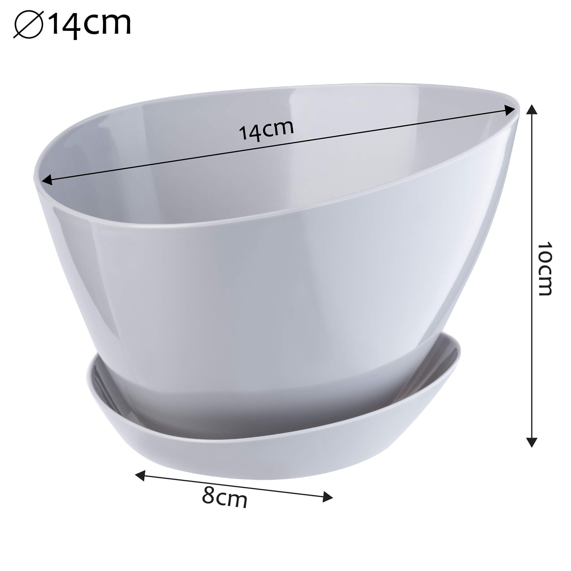 Doniczka trójkątna z podstawką 14 x 10 cm, szara