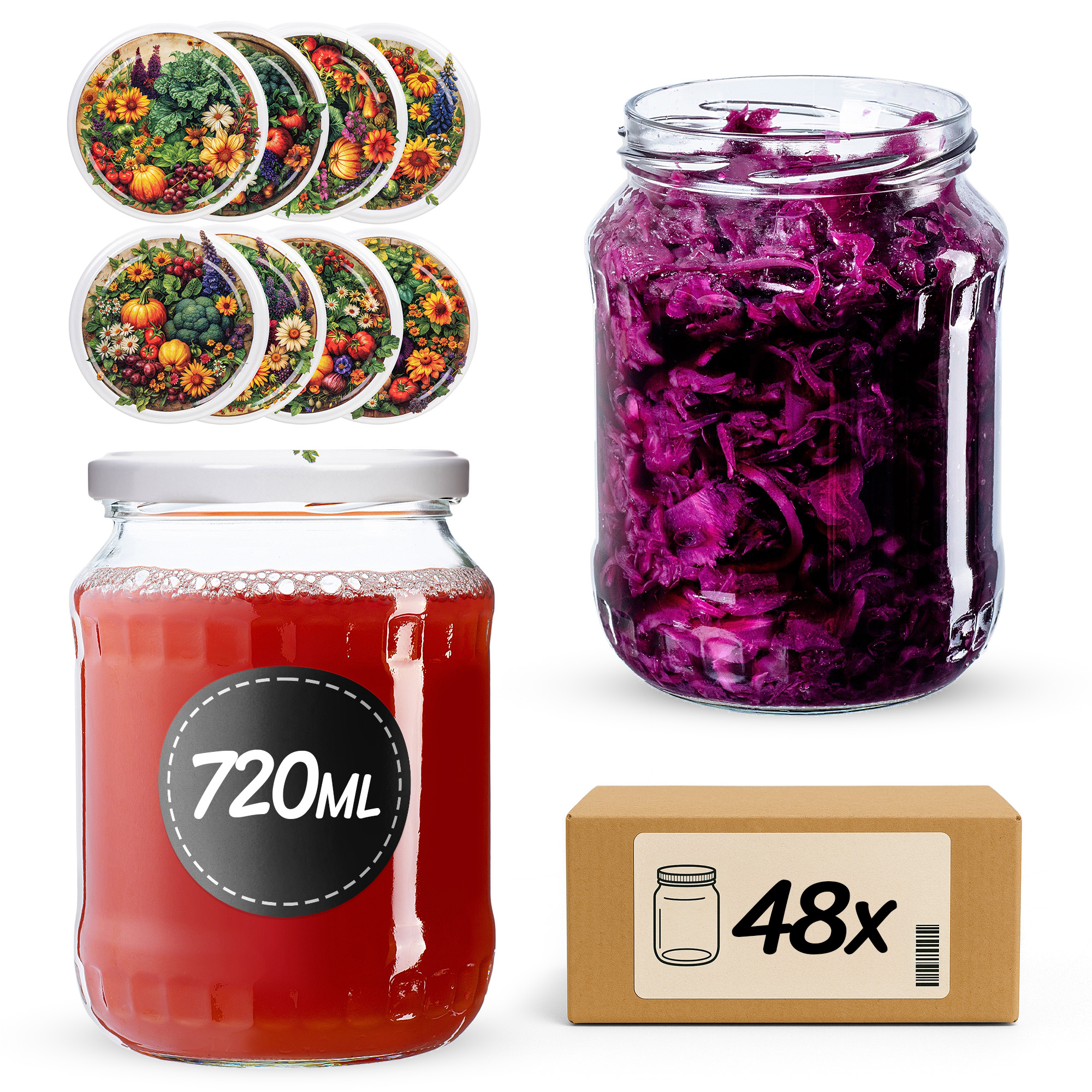 Słoiki na przetwory Jukka 720ml fi82mm 48szt + wieczko Warzywny mix