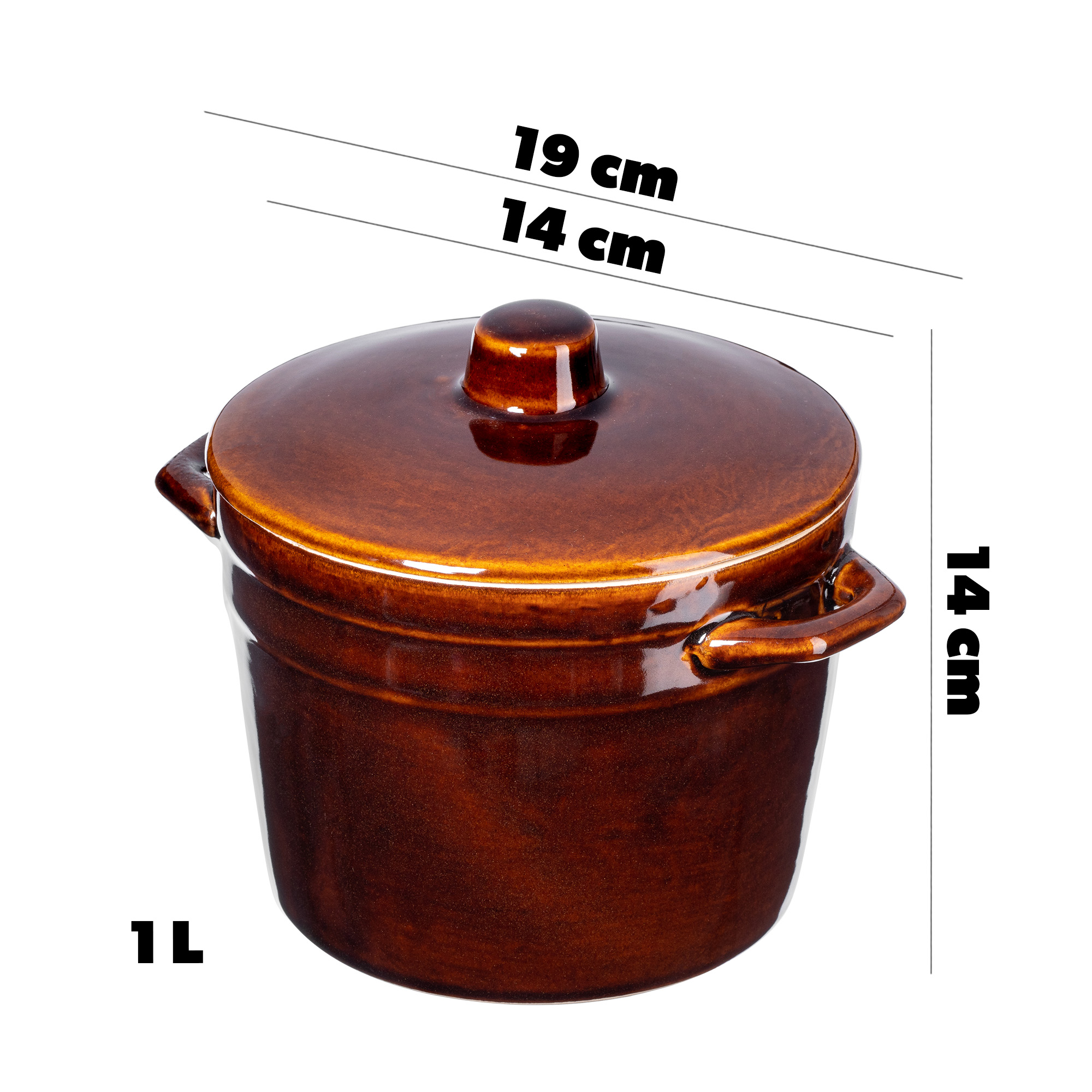 Garnek kamionkowy Athena 1L, 14cm z pokrywką