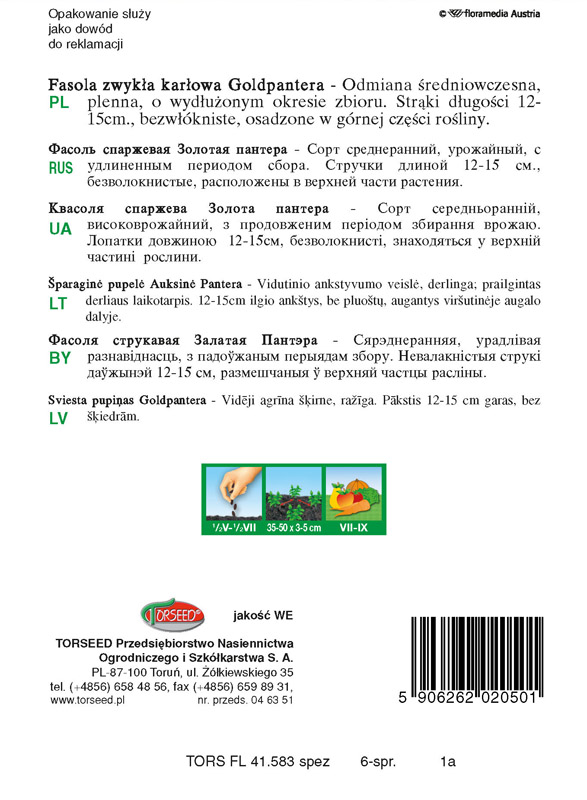 Fasola zwykła karłowa szparagowa żółtostrąkowa Goldpantera 30g