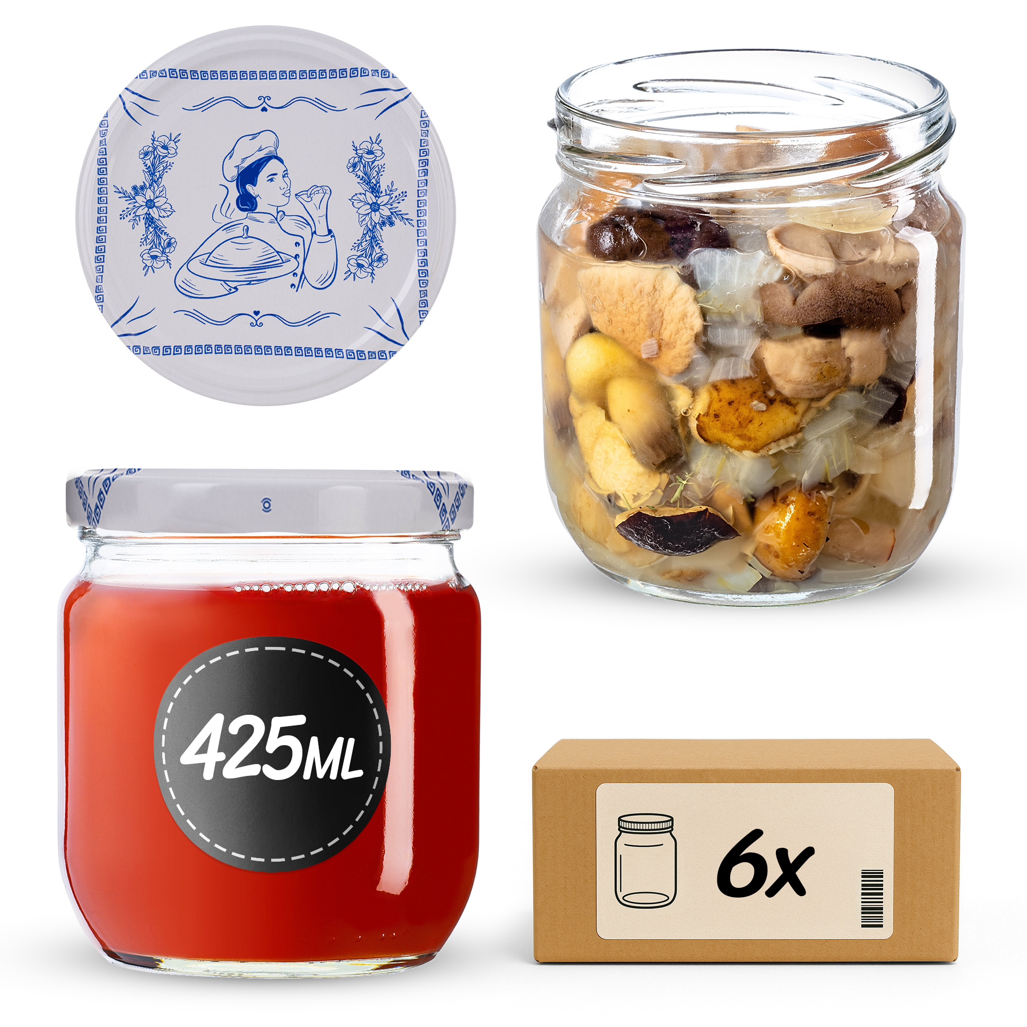 Słoiki na przetwory Salla 425ml fi82mm 6szt + wieczko Makatka