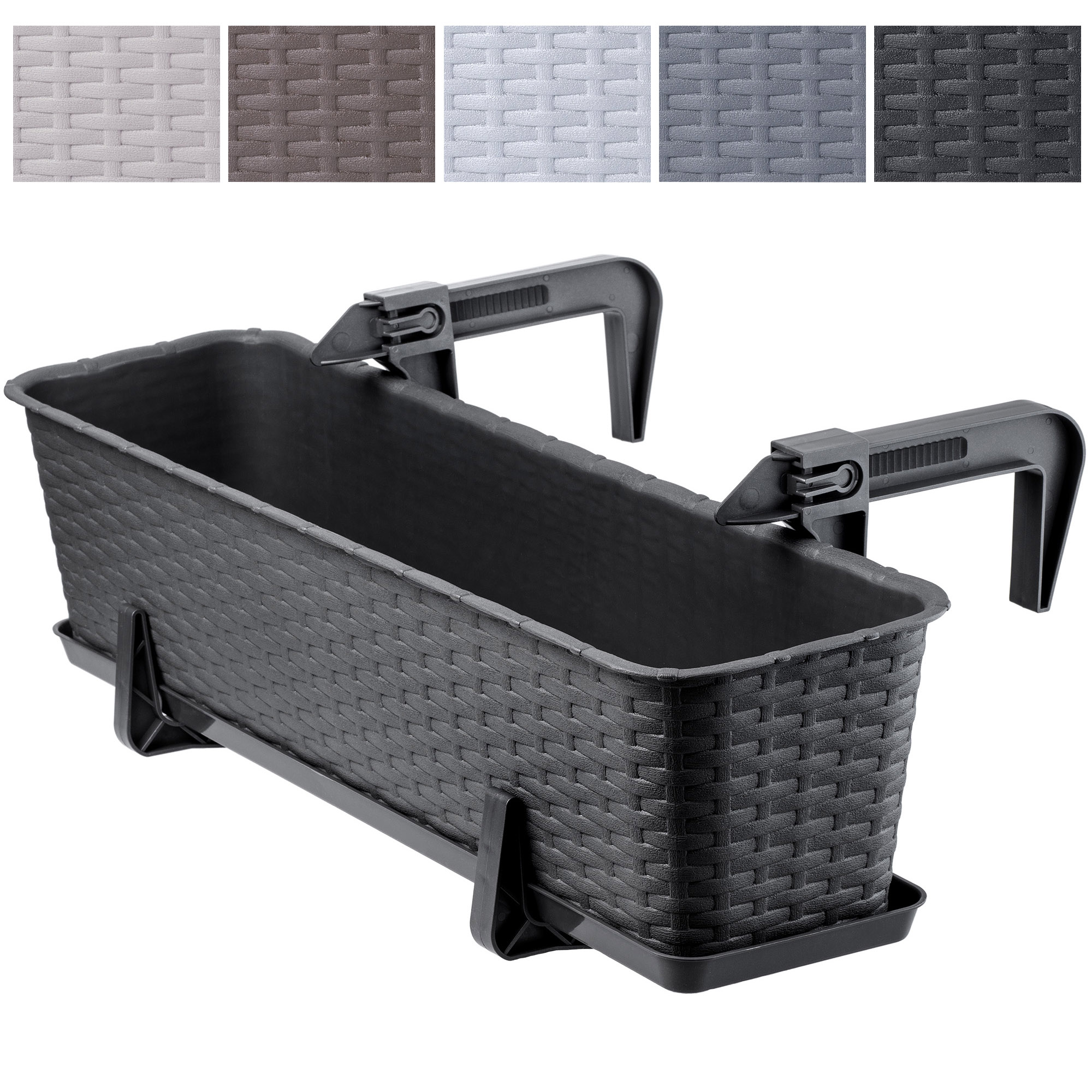 Doniczka balkonowa z uchwytami Frette 60 x 17 cm, antracyt