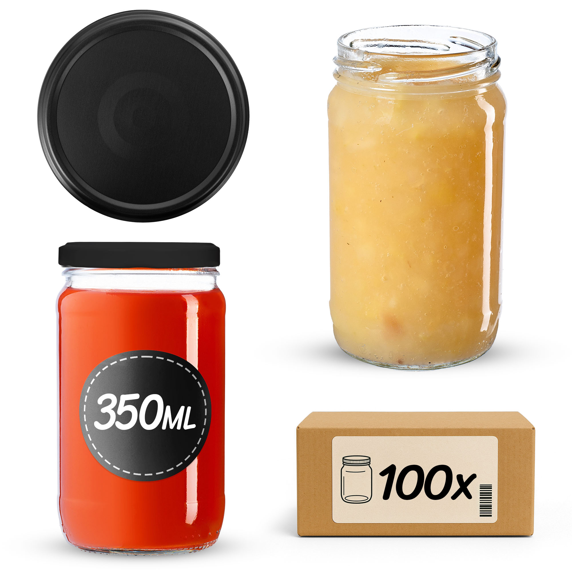 Słoiki na przetwory Gera 350ml fi66mm 100szt + wieczko Czarny mat