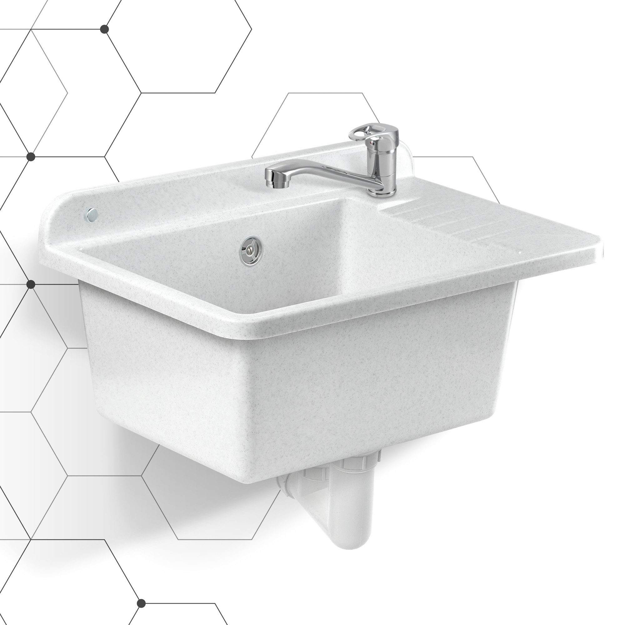 Zlew gospodarczy z baterią obrotową Gospo, biały