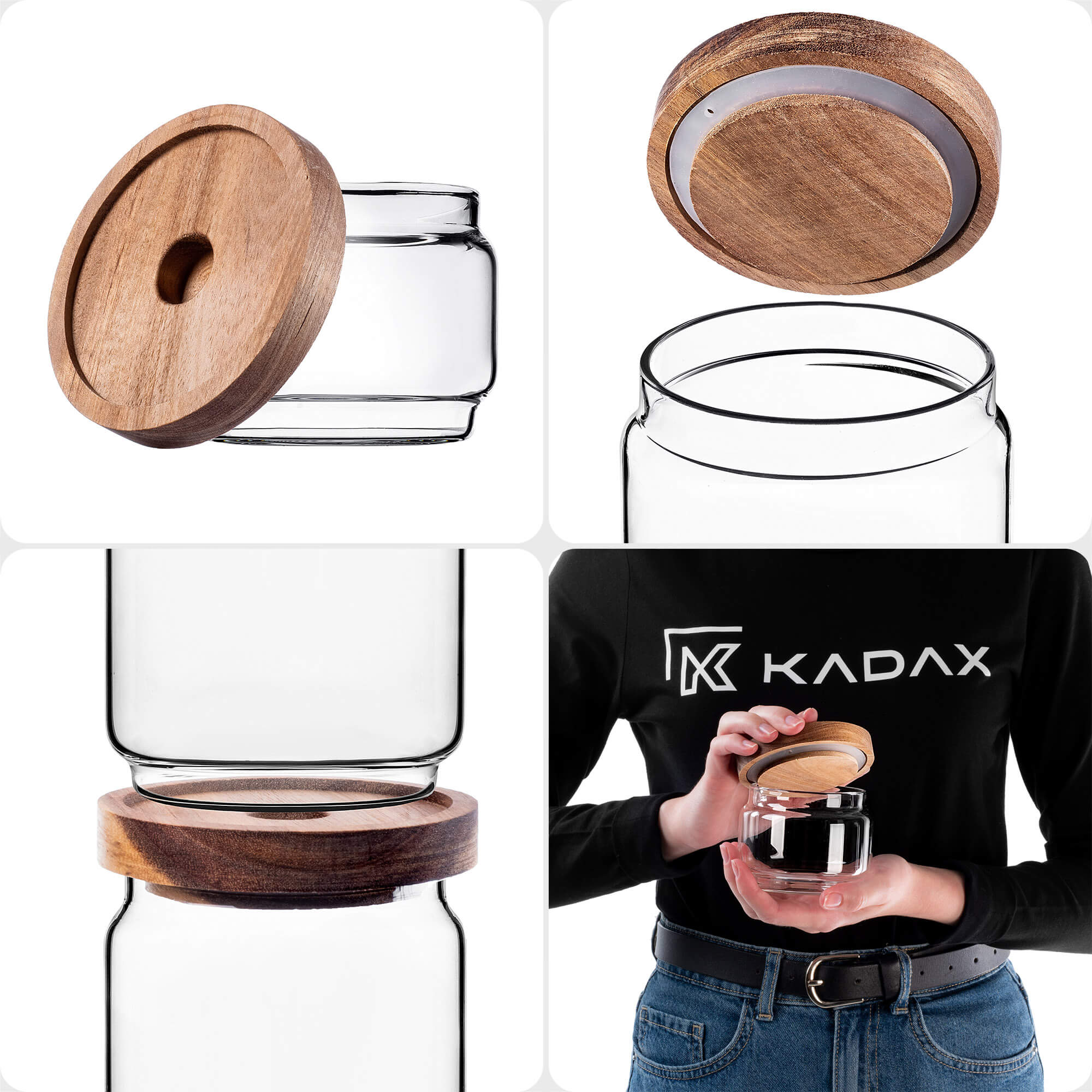 Pojemnik szklany na żywność Rucce z drewnianą pokrywką 250ml