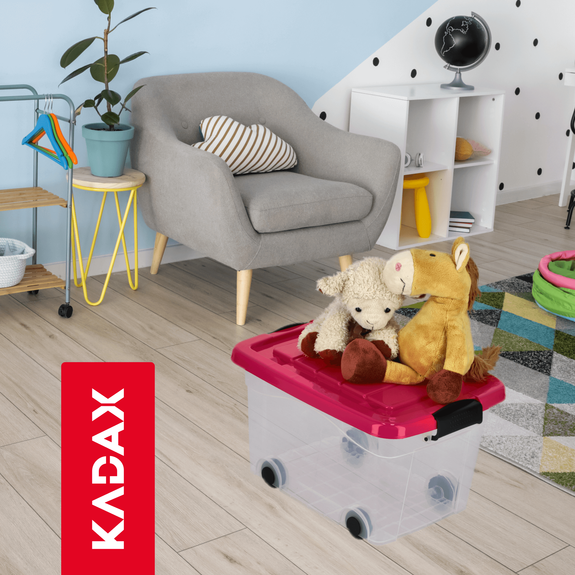 Plastikowy pojemnik na kółkach Vado 20L, różowy