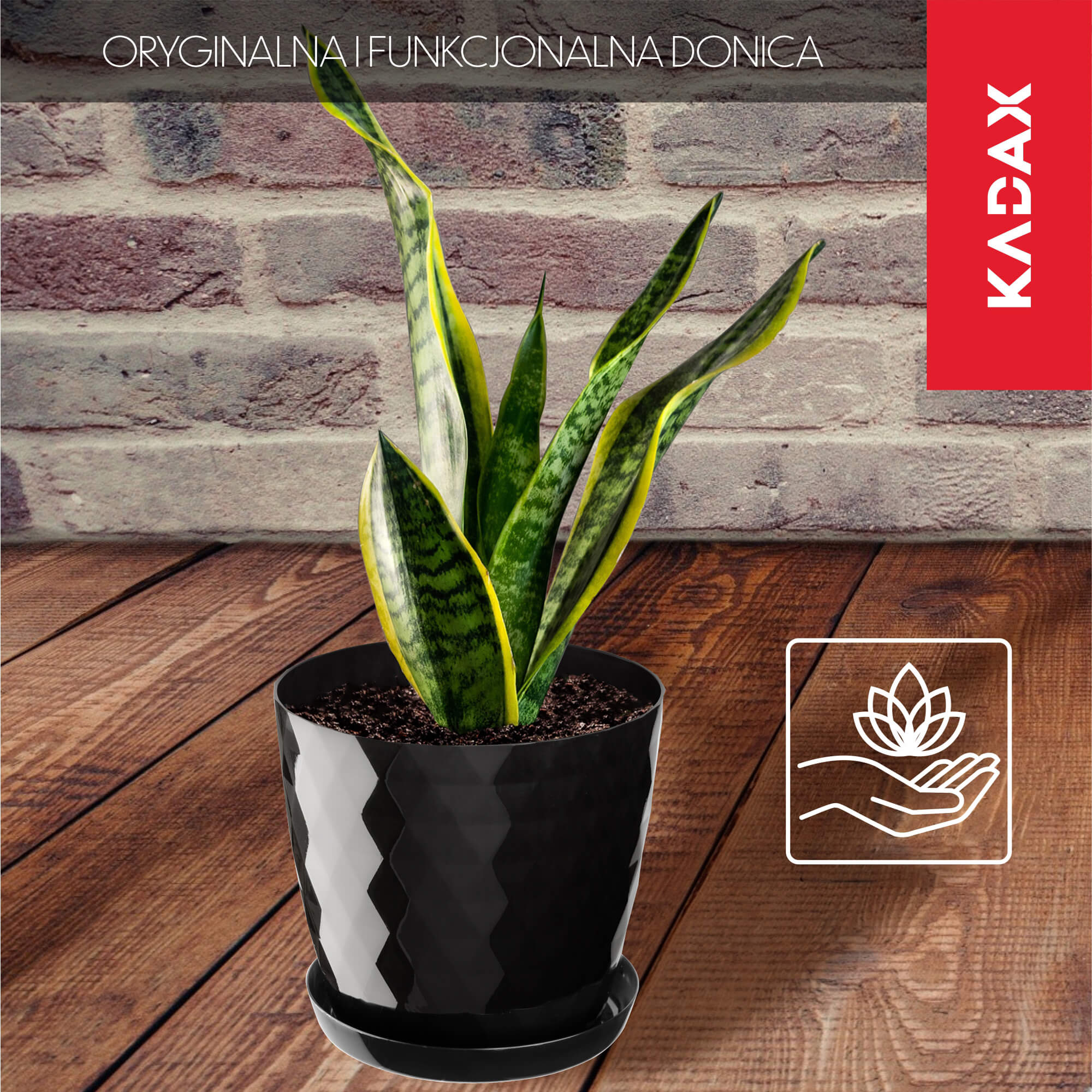 Doniczka na kwiaty z podstawką Amily 25 cm, czarna