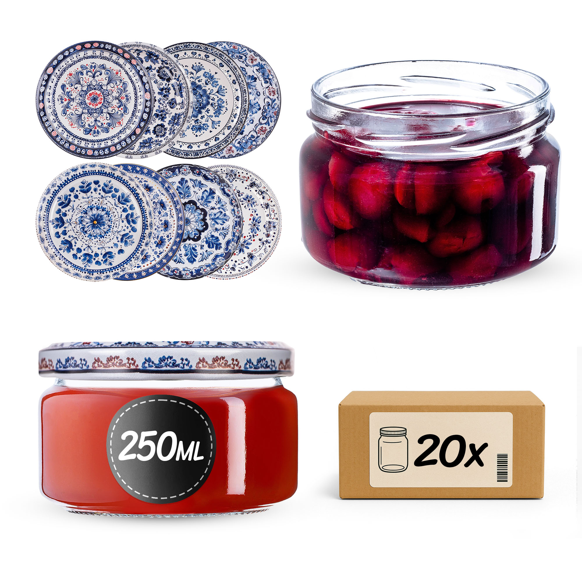Słoiki na przetwory Denia 250ml 20szt 82mm + wieczko "Bolesławiec"