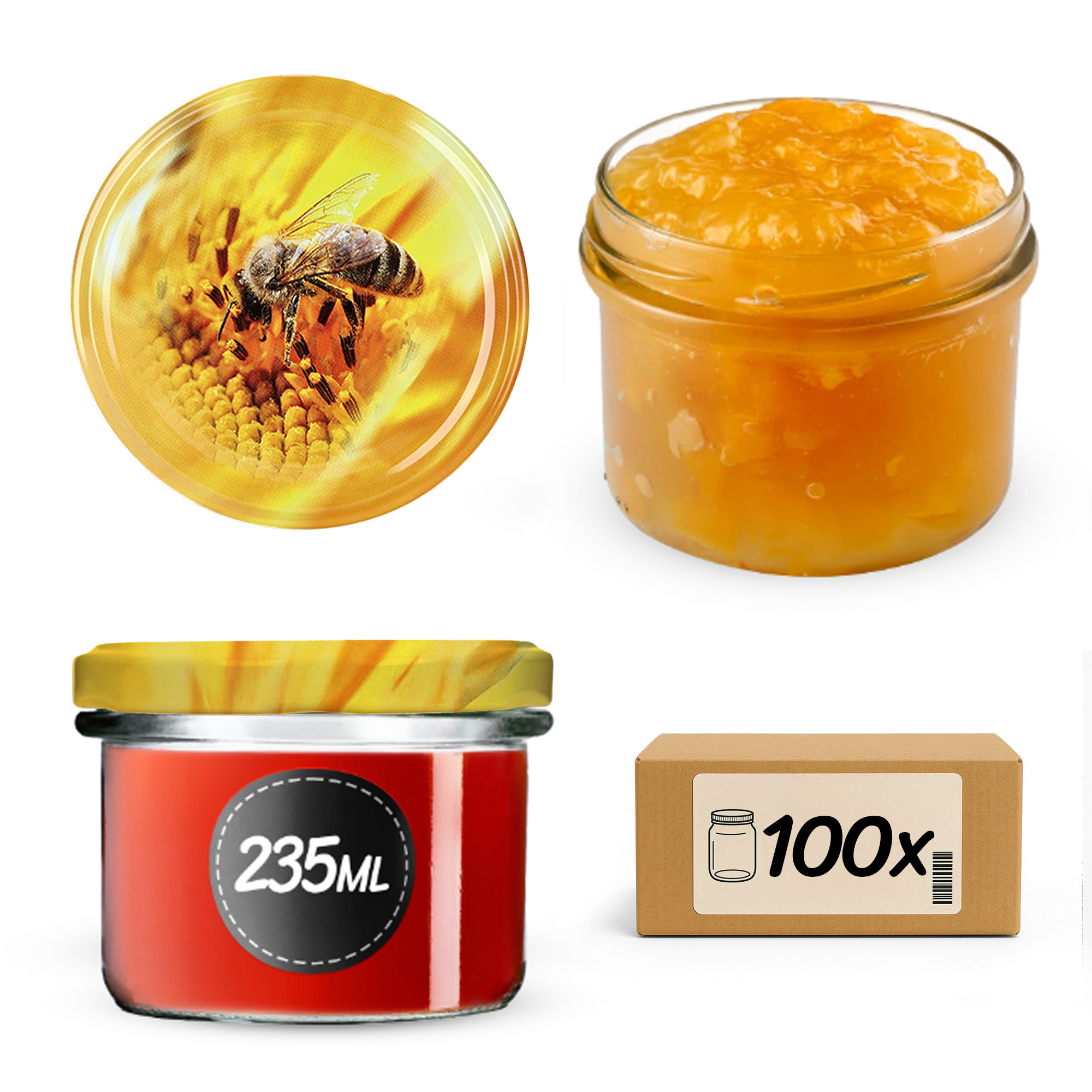 Słoiki na przetwory Tartu 235ml 100szt 82mm + wieczka "Miód"
