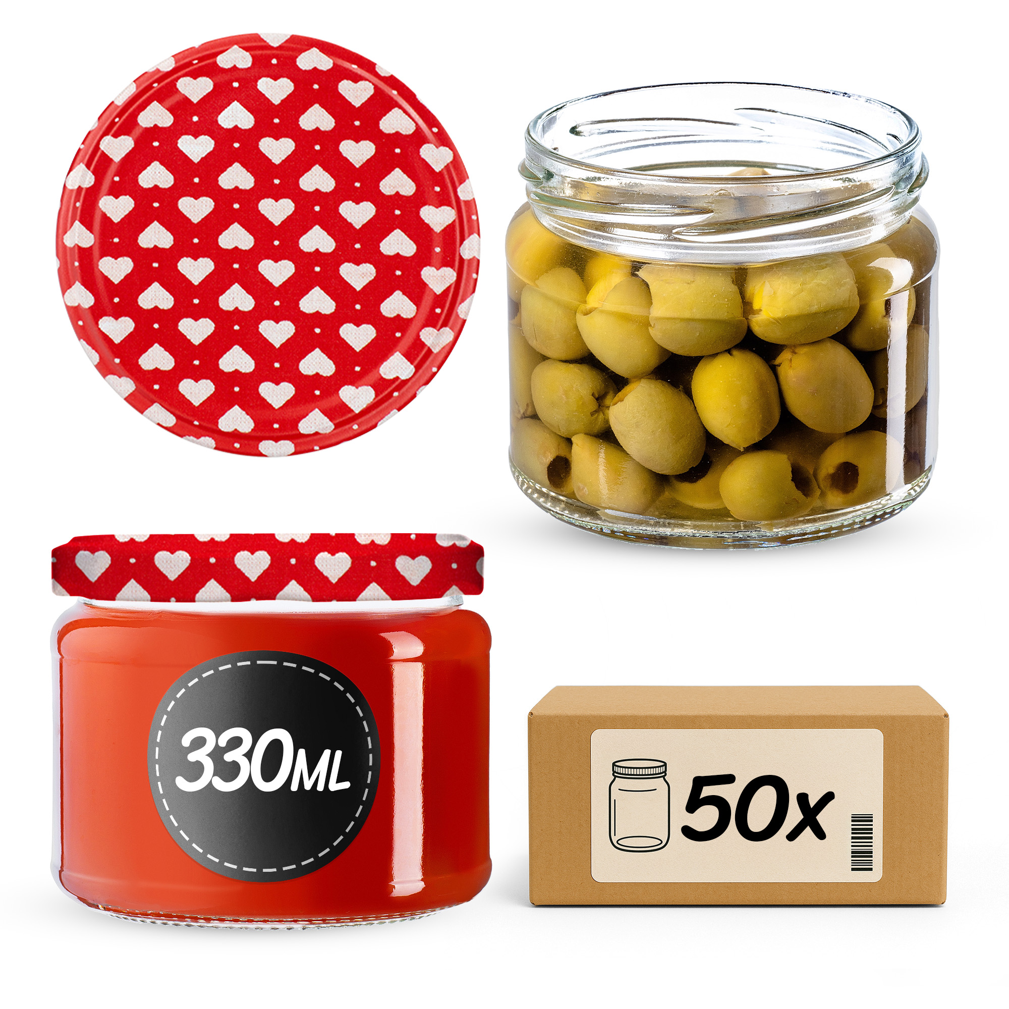 Słoiki Sonka 330ml 50szt 82mm + wieczka "Serca"