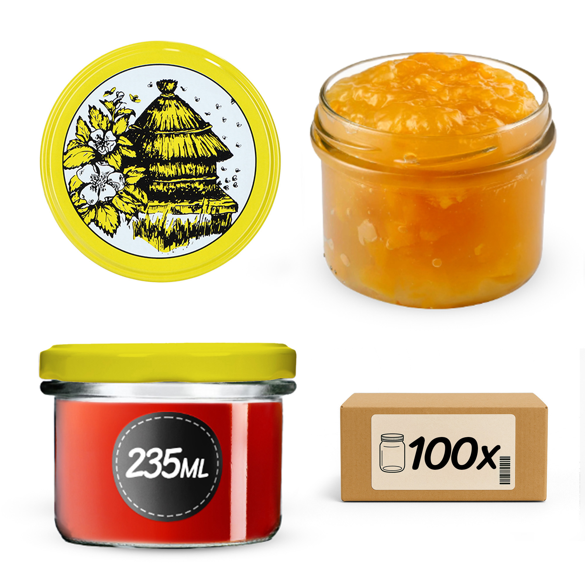 Słoiki na przetwory Tartu 235ml 100szt 82mm + wieczka "Pszczoły"