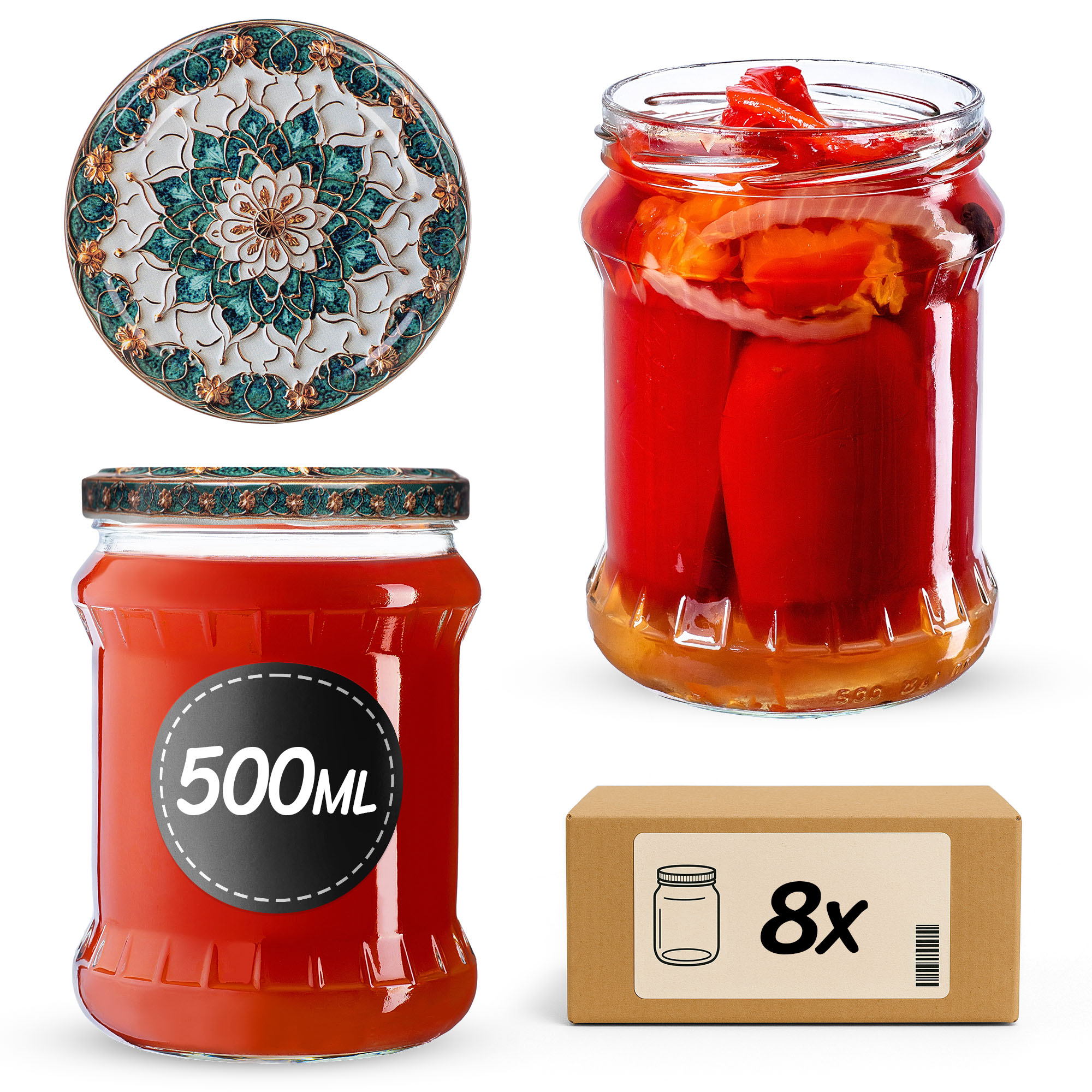 Słoiki na przetwory Kisko 500ml fi82mm 8szt + wieczko Ceramics 1