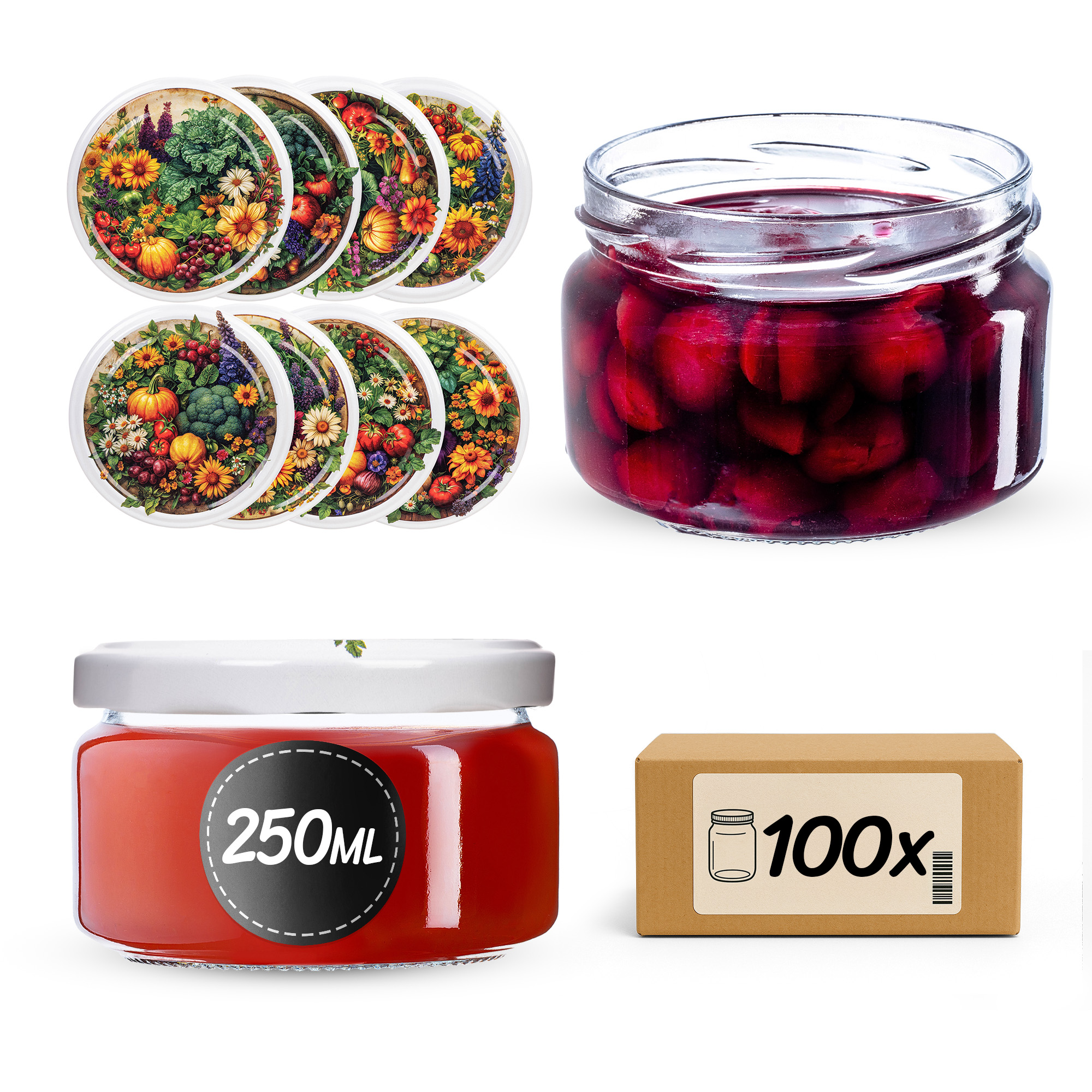 Słoiki na przetwory Denia 250ml 100szt 82mm + wieczko "Warzywny mix"