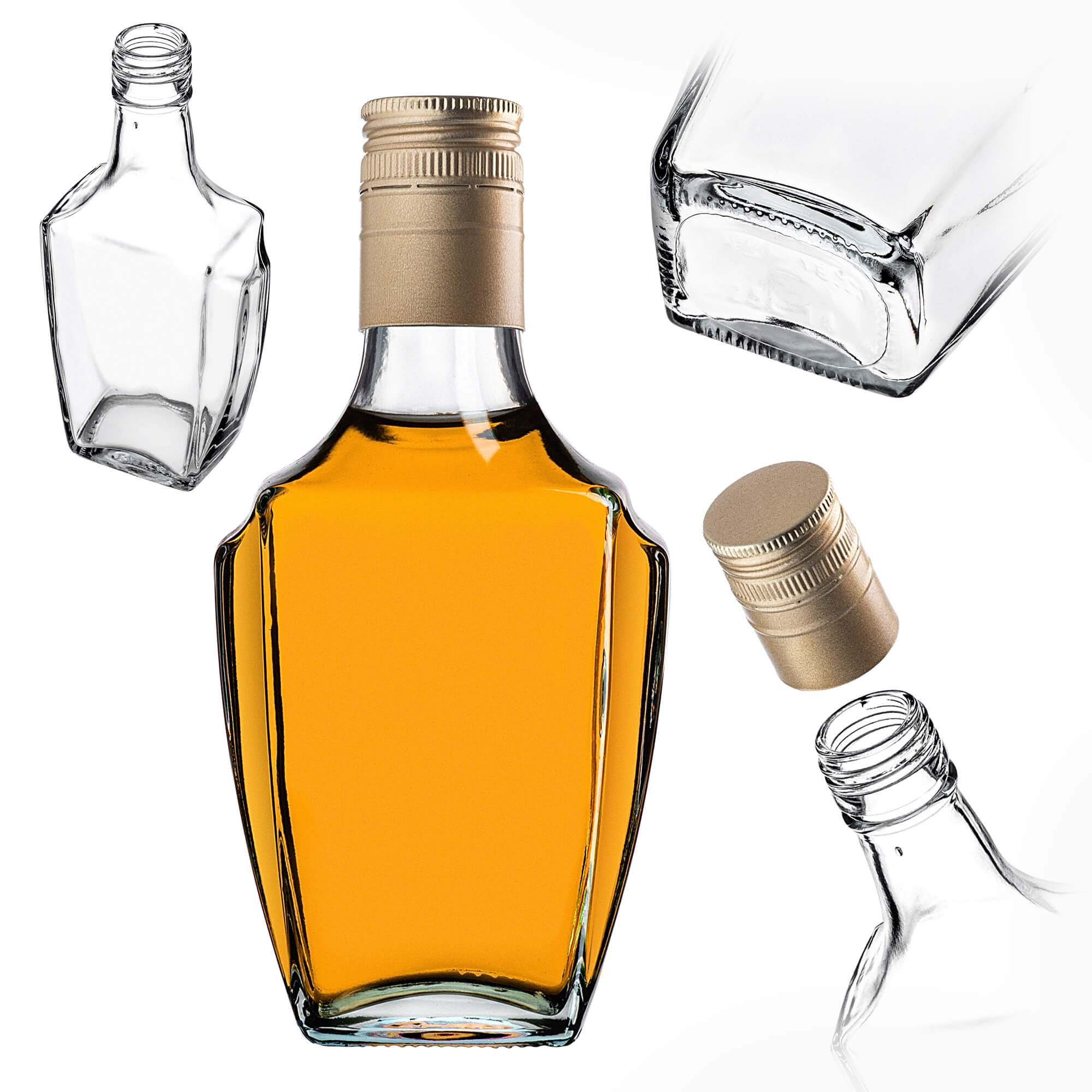 Szklana butelka na nalewkę Faenza 250ml z długą złotą zakrętką 1 szt.