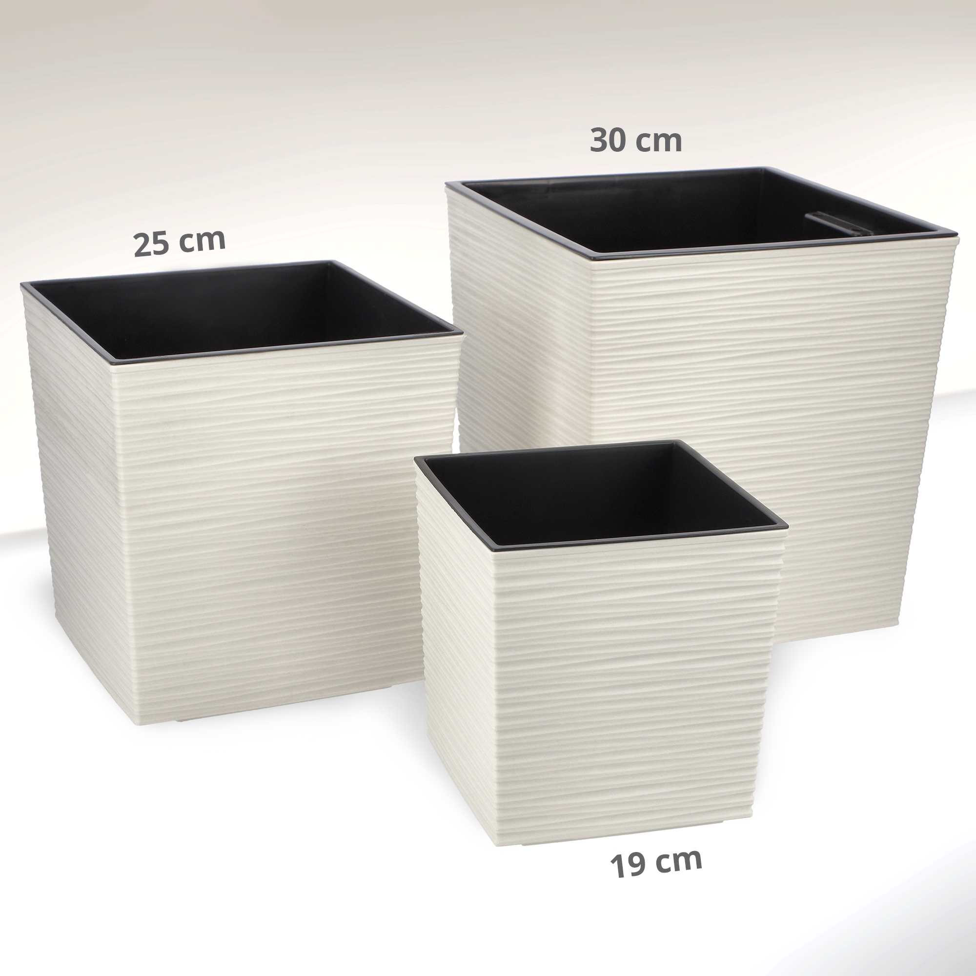 Donica na kwiaty Tres z wkładem dłuto 25 cm, kremowa