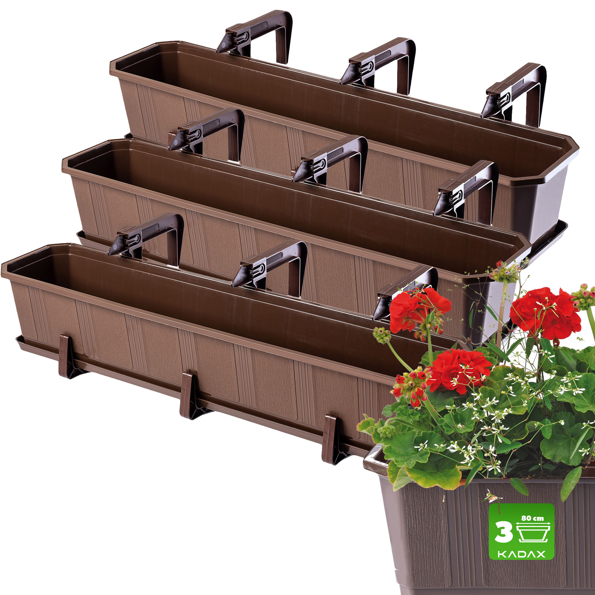 Doniczka balkonowa z uchwytami brązowa Oste 80 cm, 3 szt.