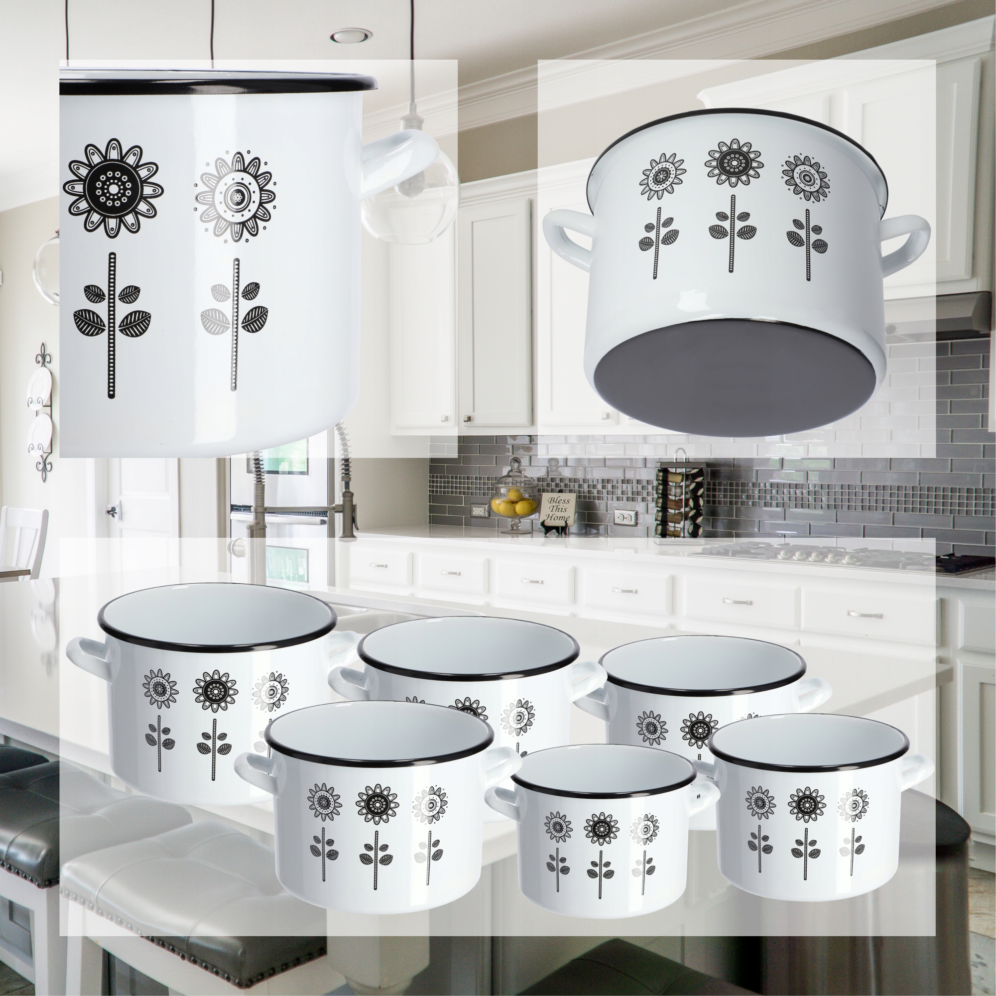 Garnek emaliowany wysoki 3.4L, biały