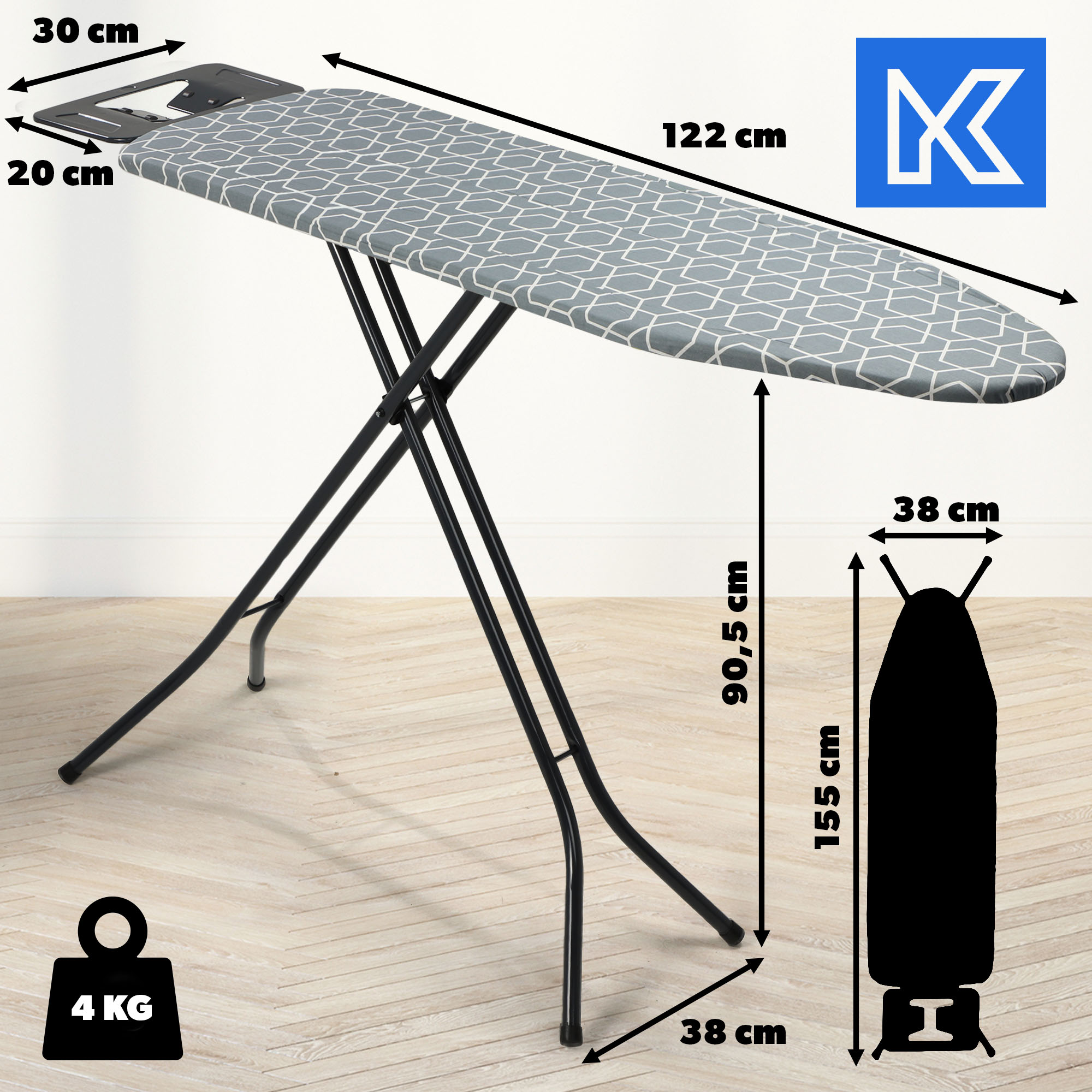 Deska do prasowania Piza 122 x 30 cm, szara