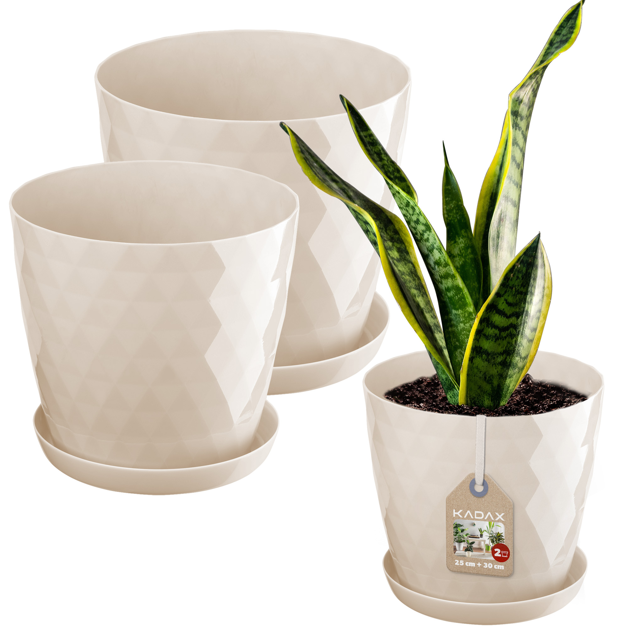 Doniczka na kwiaty z podstawką kremowa Amily 25 cm + 30 cm, 2 szt.
