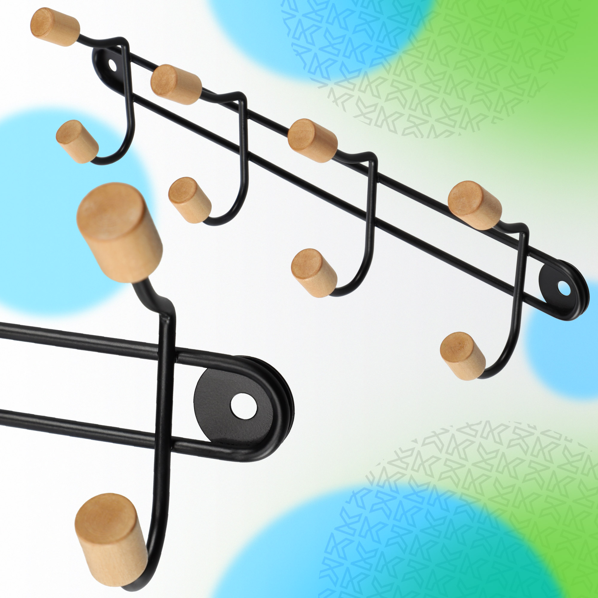 Wieszak ścienny Imola z bambusem, 4 haki, czarny