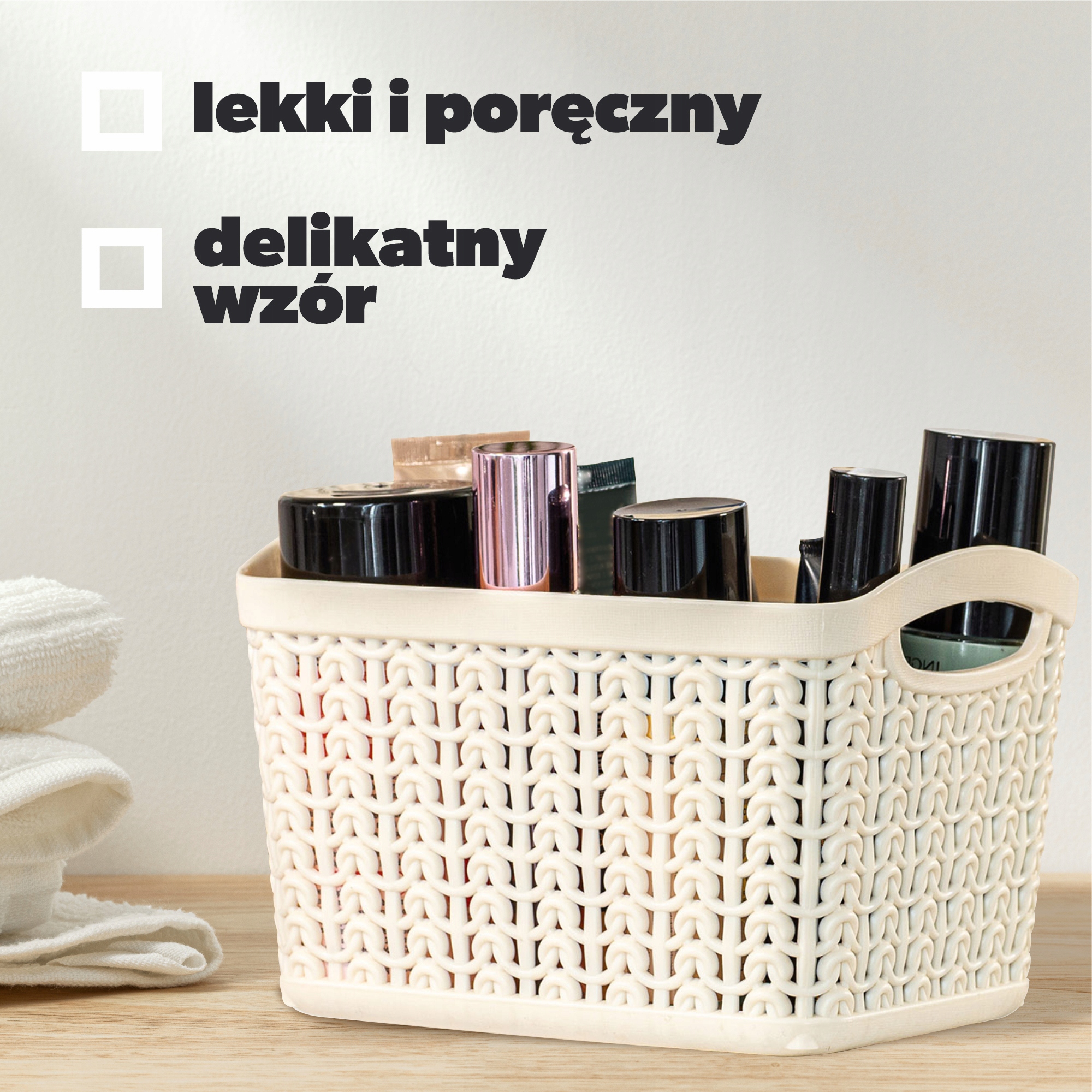 Koszyk plastikowy prostokątny Fonti 1.5L, kremowy