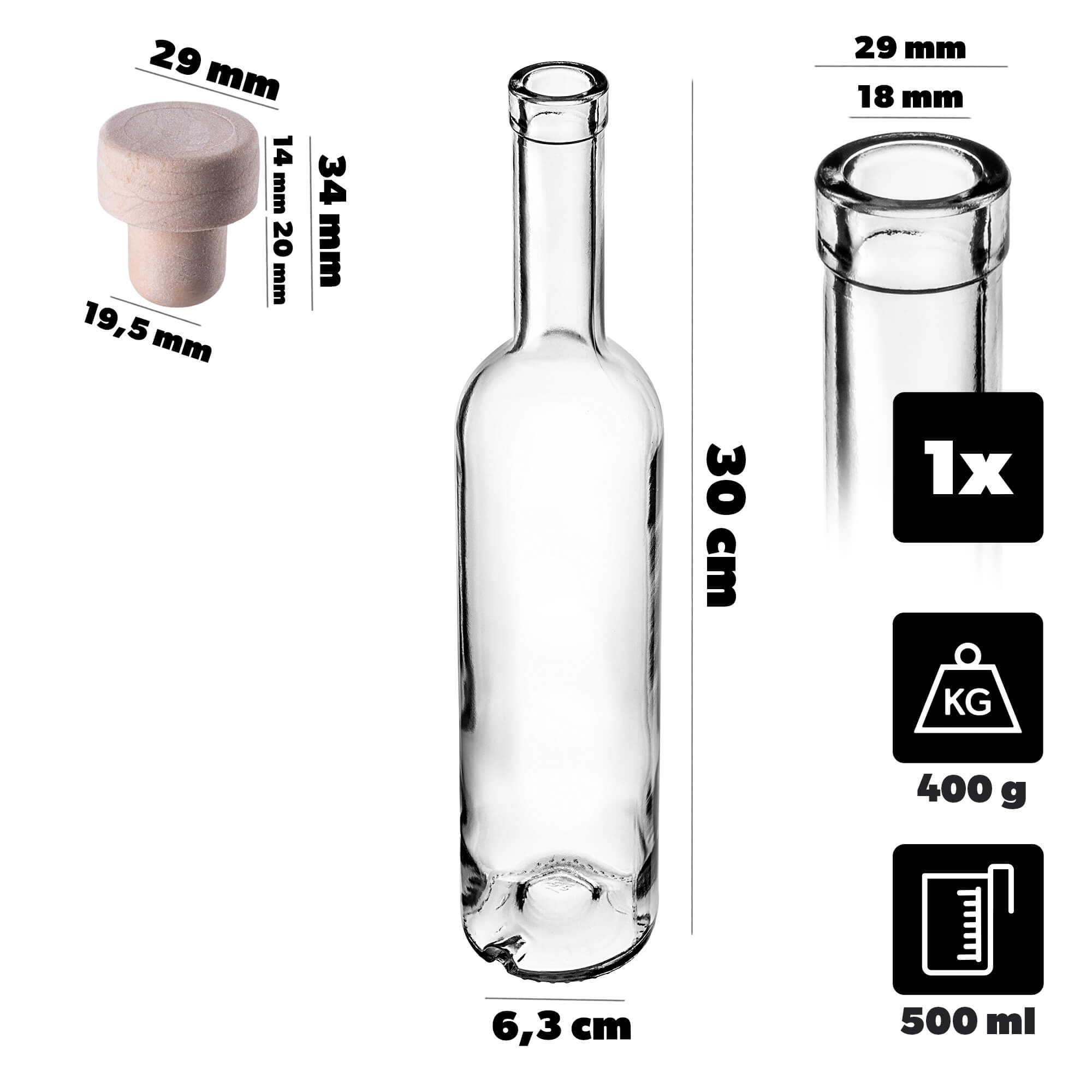 Butelka Futura 500ml z korkiem syntetycznym 1 szt.