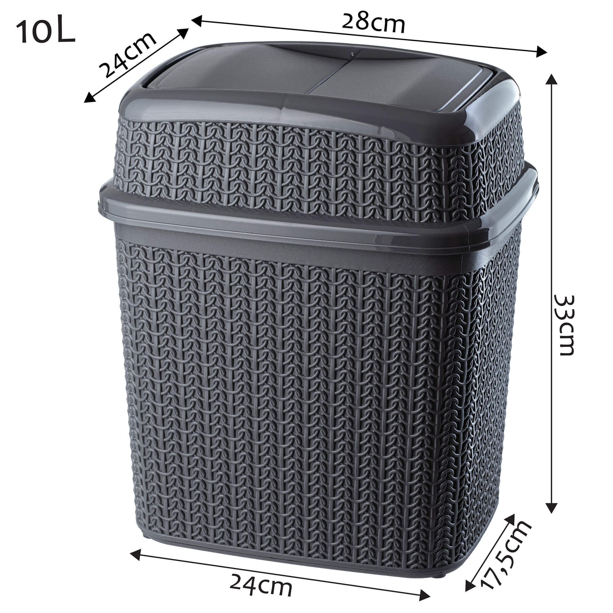 Kosz na śmieci Tonni z uchylną pokrywą 10L, grafit