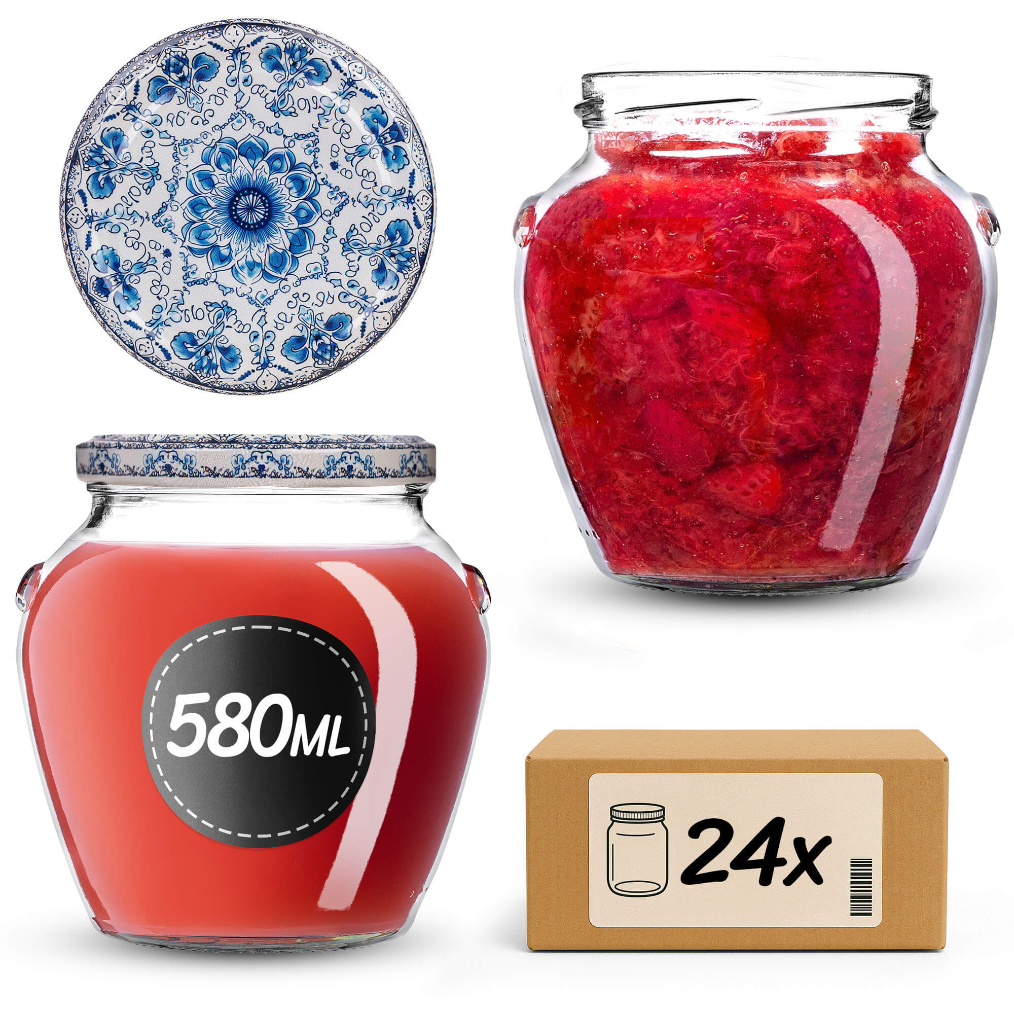 Słoiki na przetwory Sassa 580ml 24szt 82mm + wieczka "Porcelana"