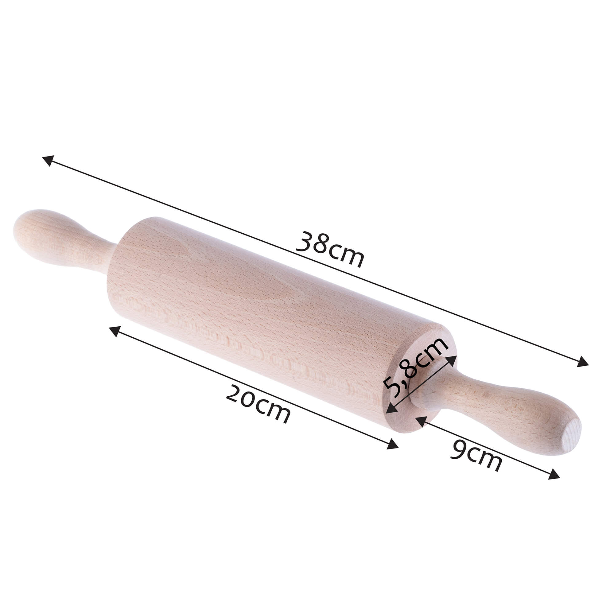 Drewniany wałek kuchenny do ciasta 38 cm