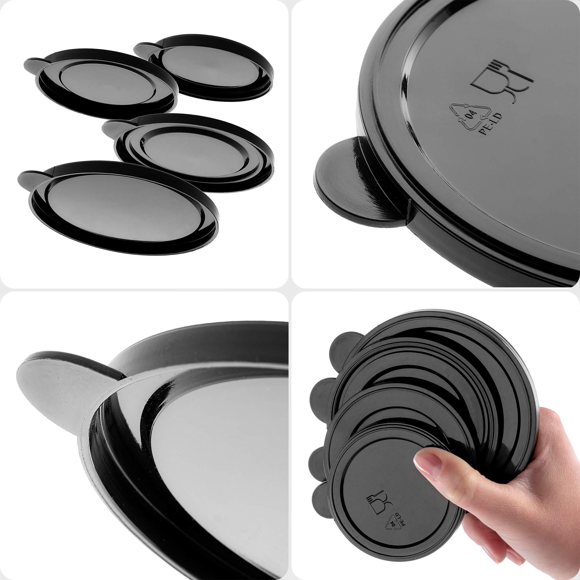 Zestaw pokrywek na puszki Oizon 100mm 84mm 73mm 65mm czarny 12 szt.