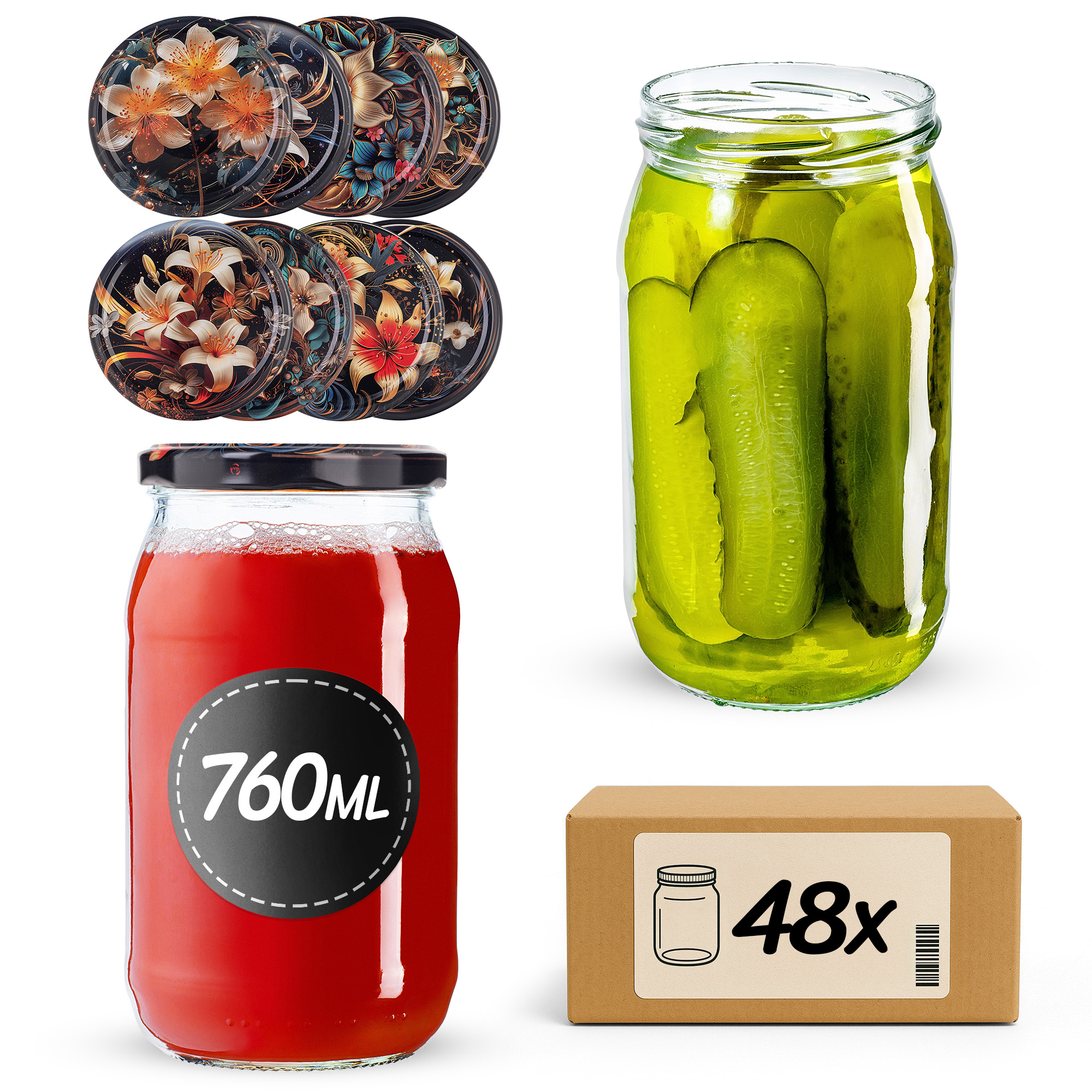 Słoiki na przetwory Niva 760ml fi82mm 48szt + wieczko Kwiaty