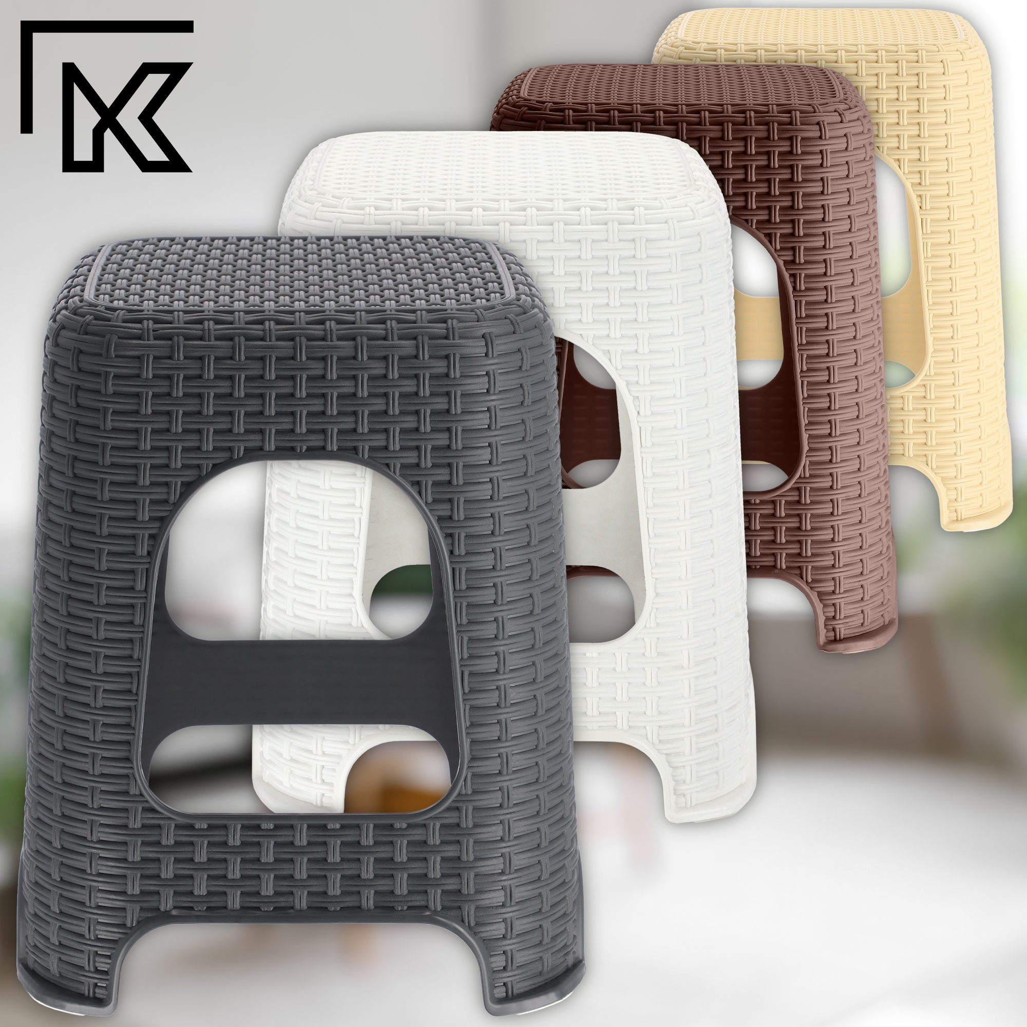 Taboret rattan 45 x 26 cm biały, 2 szt.