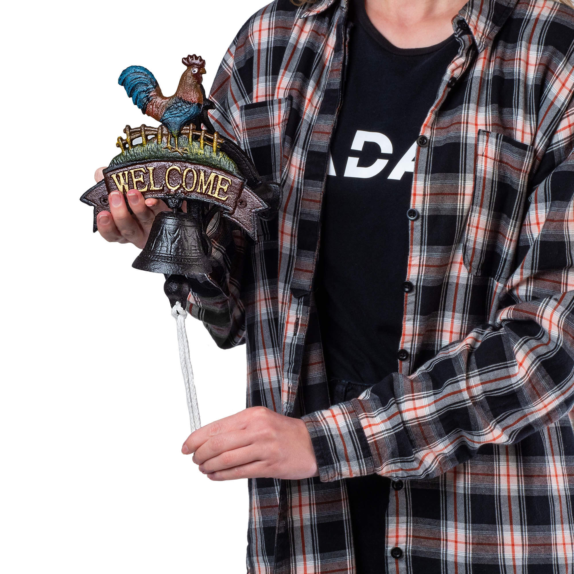 Żeliwny dzwonek dekoracyjny Greux „Welcome" z kogutem