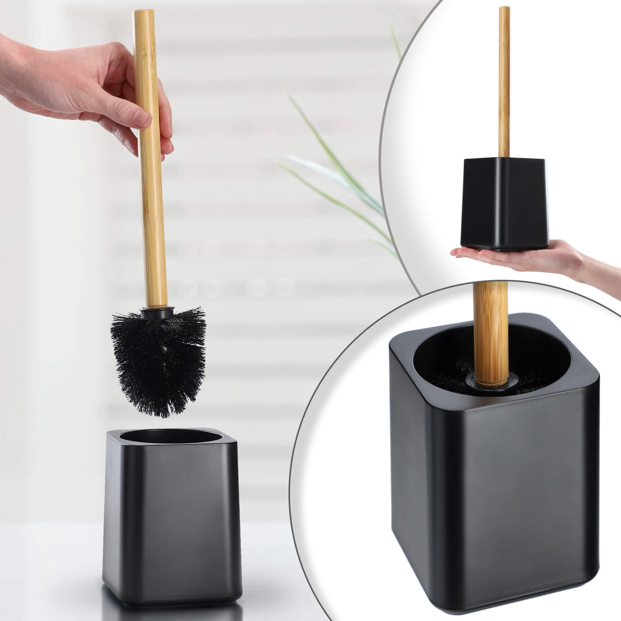 Bambusowa szczotka WC Carrara, czarna