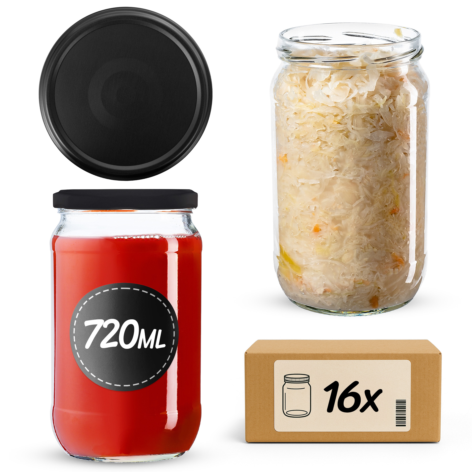 Słoiki na przetwory Niva 720ml fi82mm 16szt + wieczko Czarny mat