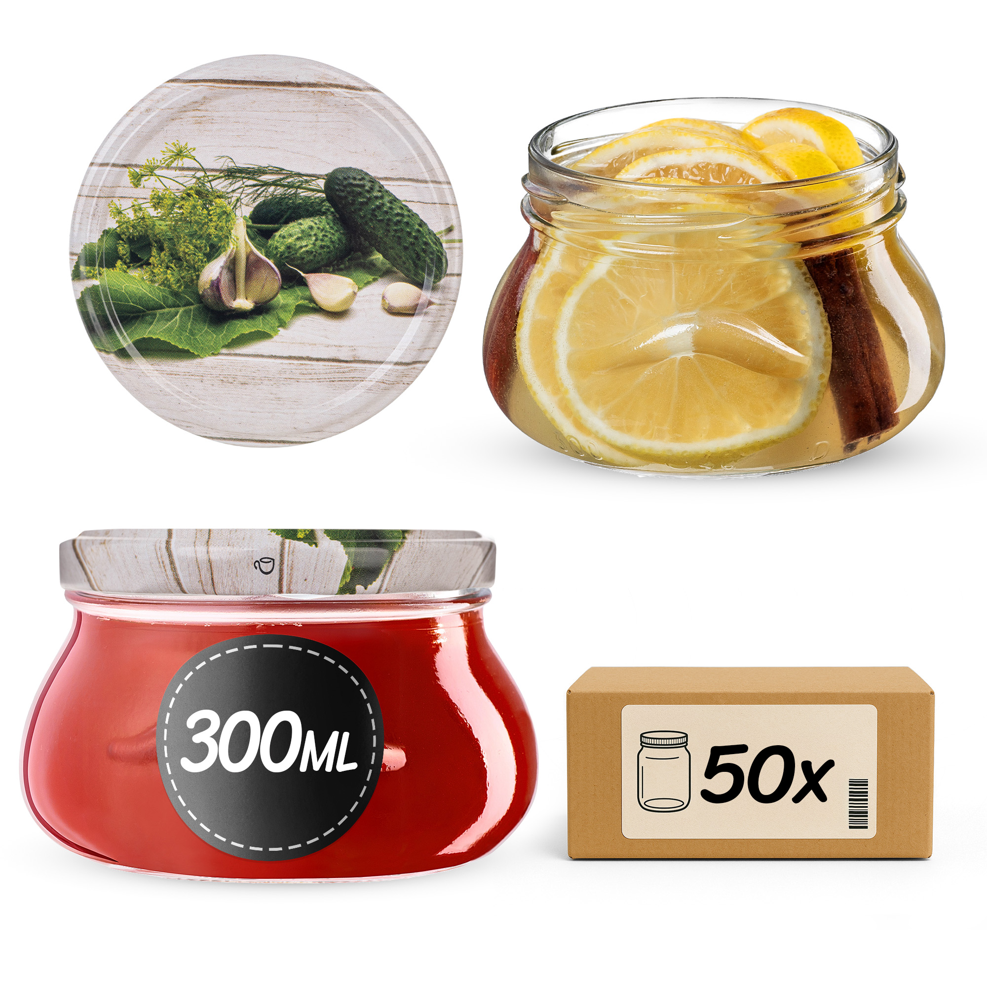 Słoiki na przetwory Raja 300ml fi82mm 50szt + wieczko Ogórek