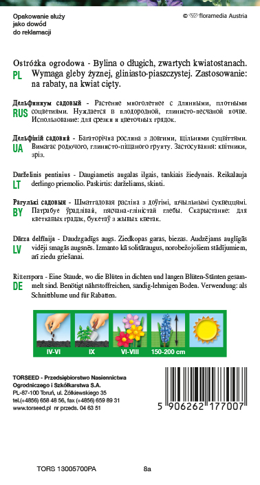 Ostróżka trwała - Delphinium cultorum mieszanka 0,5g