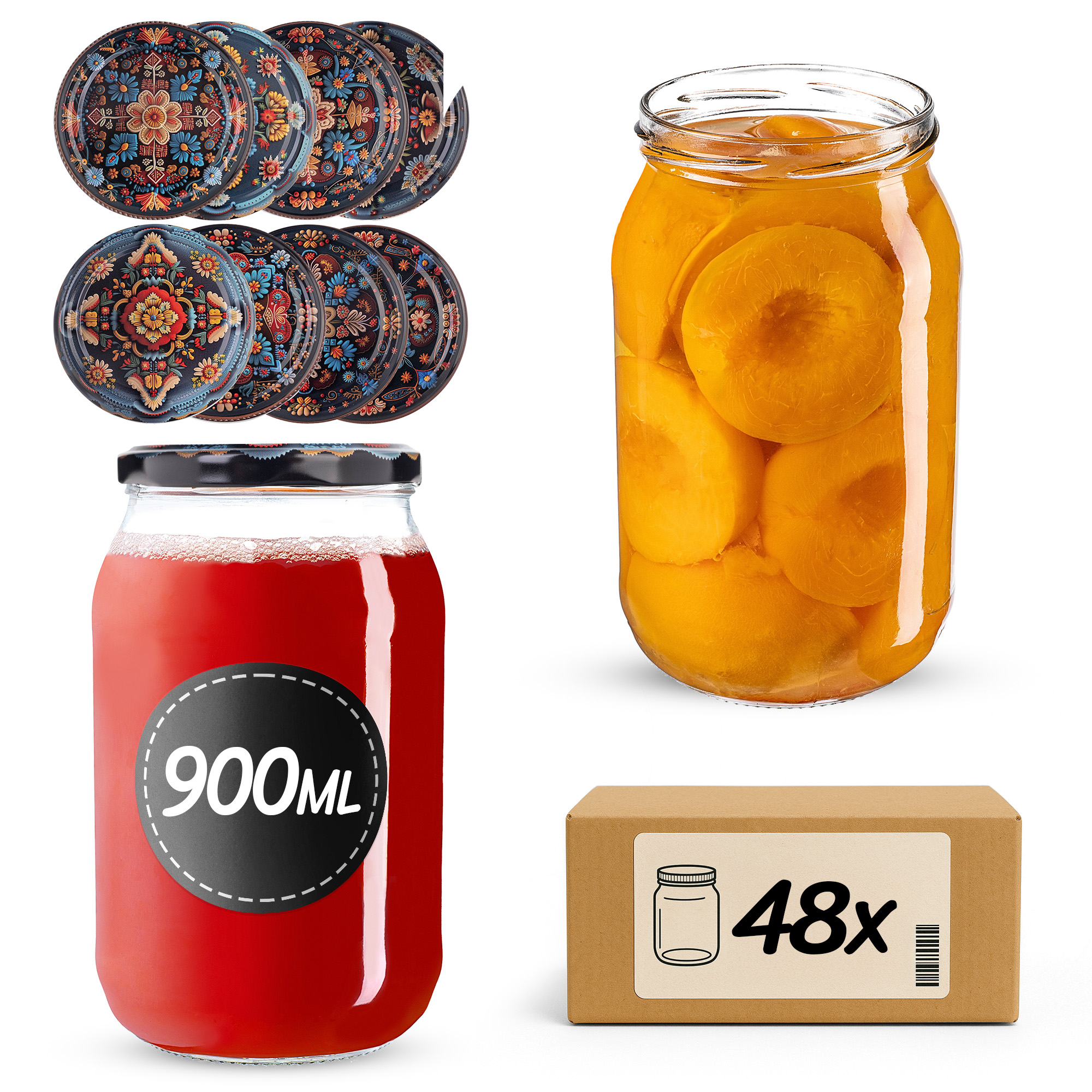 Słoiki na przetwory Simo 900ml fi82mm 48szt + wieczko Haftowanka