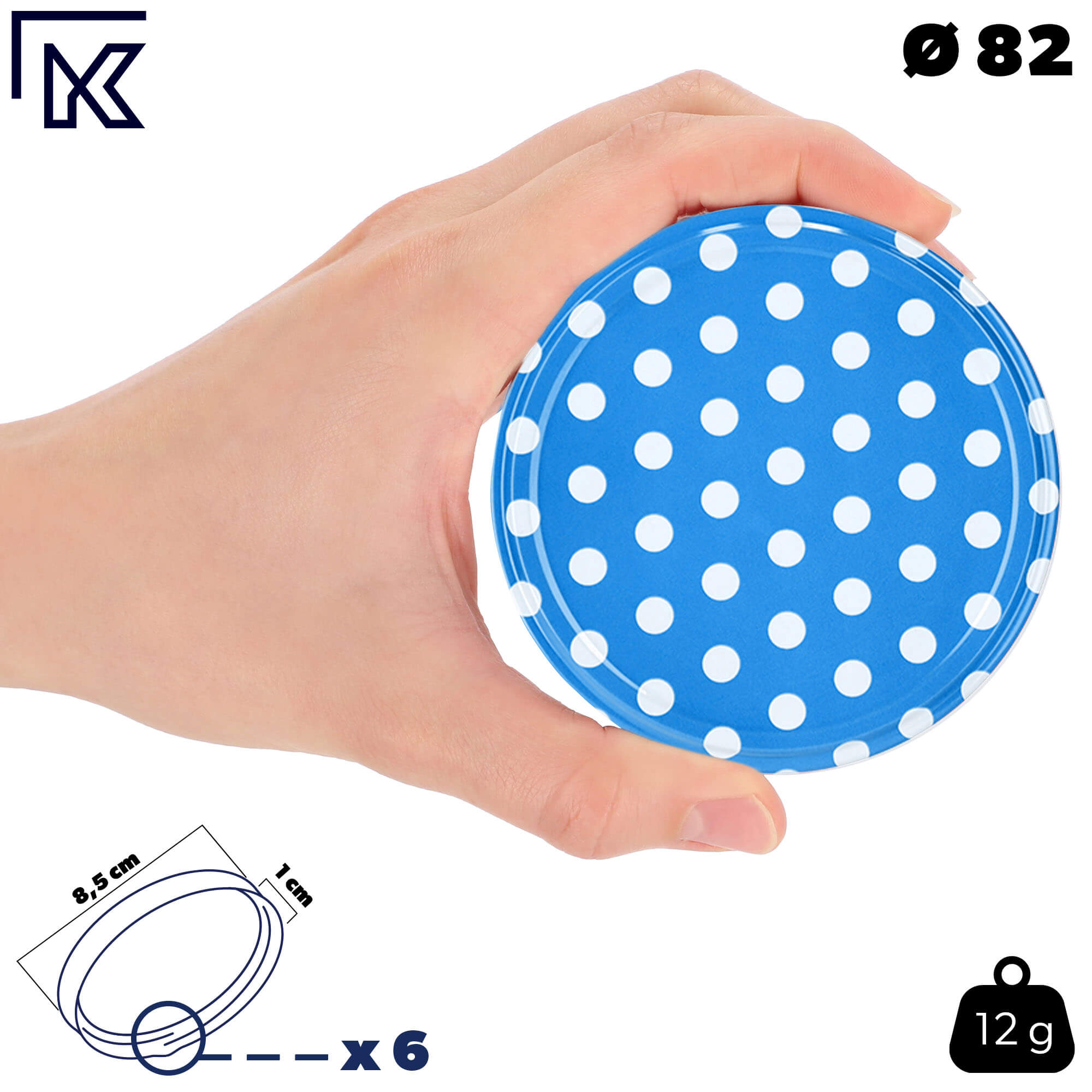 Słoiki na przetwory Denia 250ml 50szt 82mm + wieczko "Niebieski groszek"