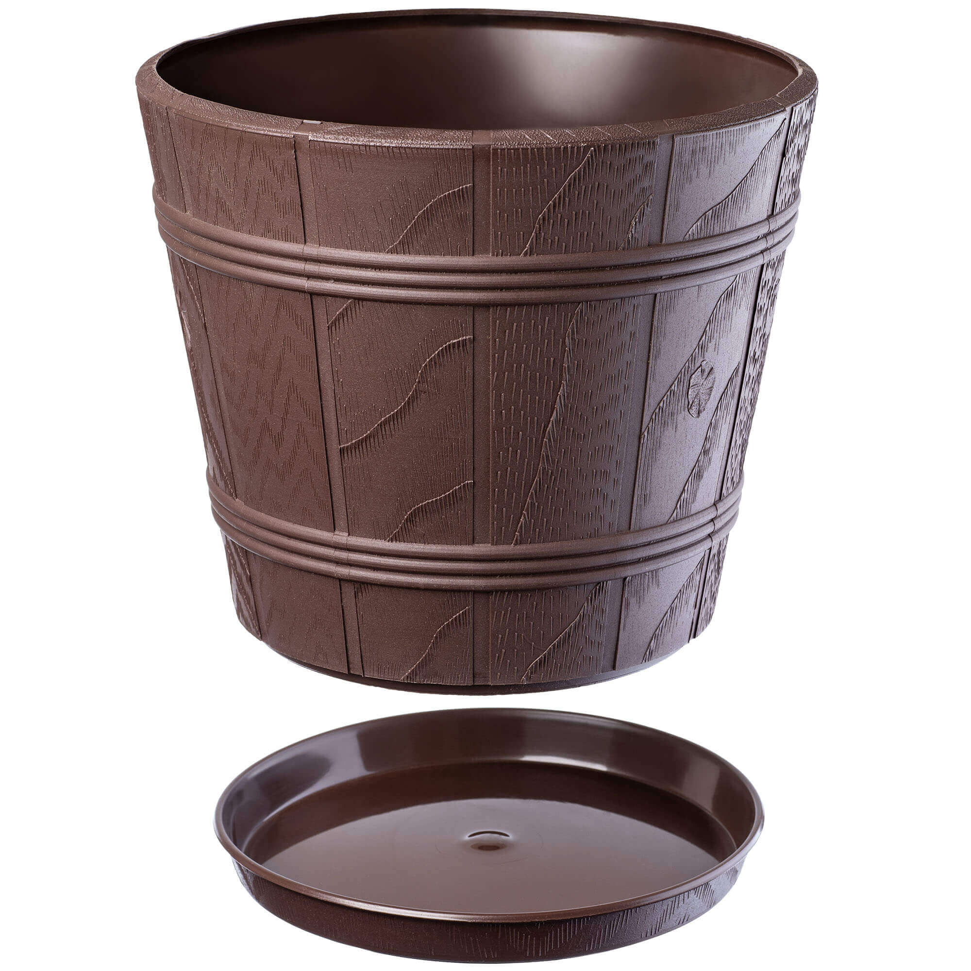Doniczka drewnopodobna z podstawką Pula 22 cm, brązowa