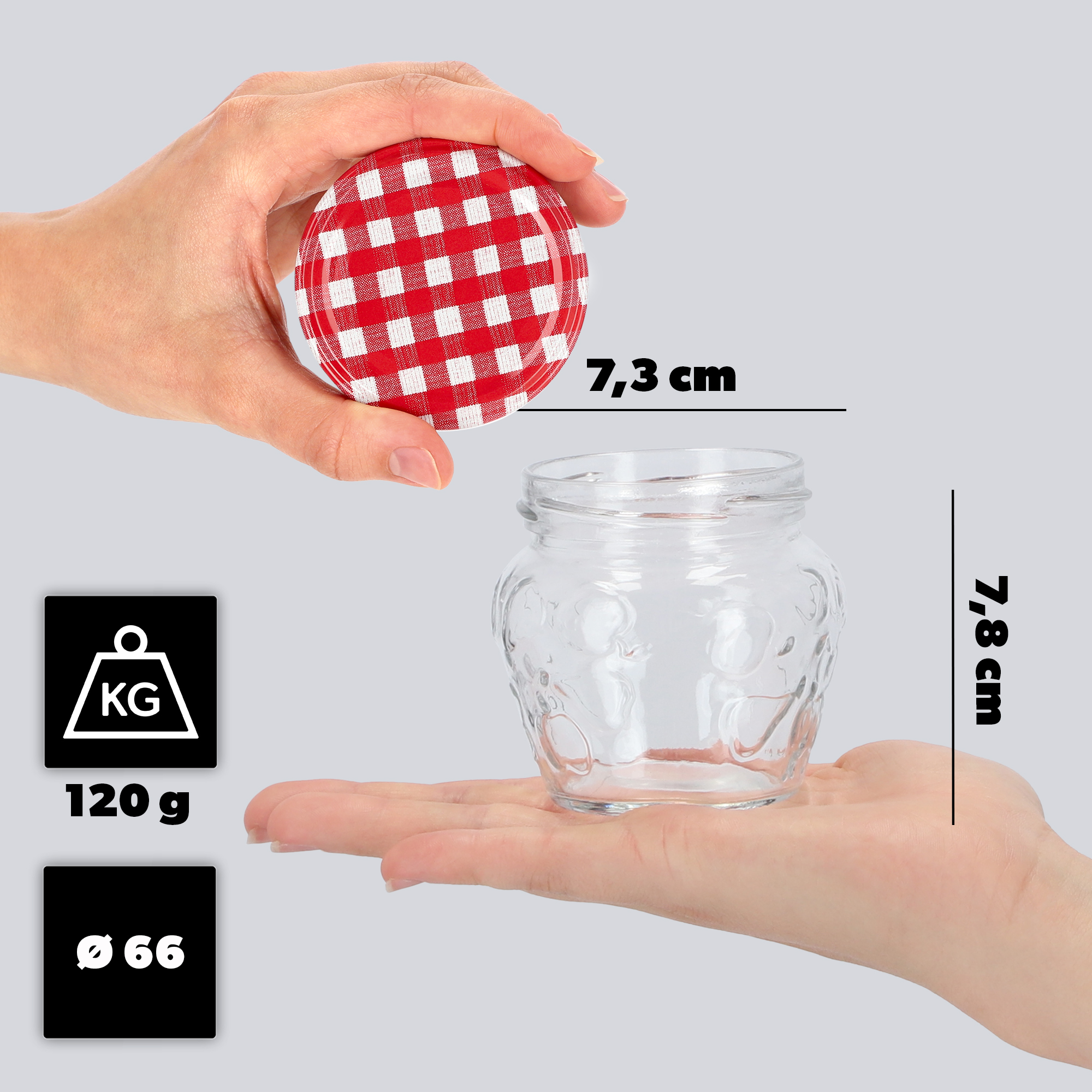 Słoiki Kemi 200ml 20szt 66mm + wieczka "Czerwona Krata"