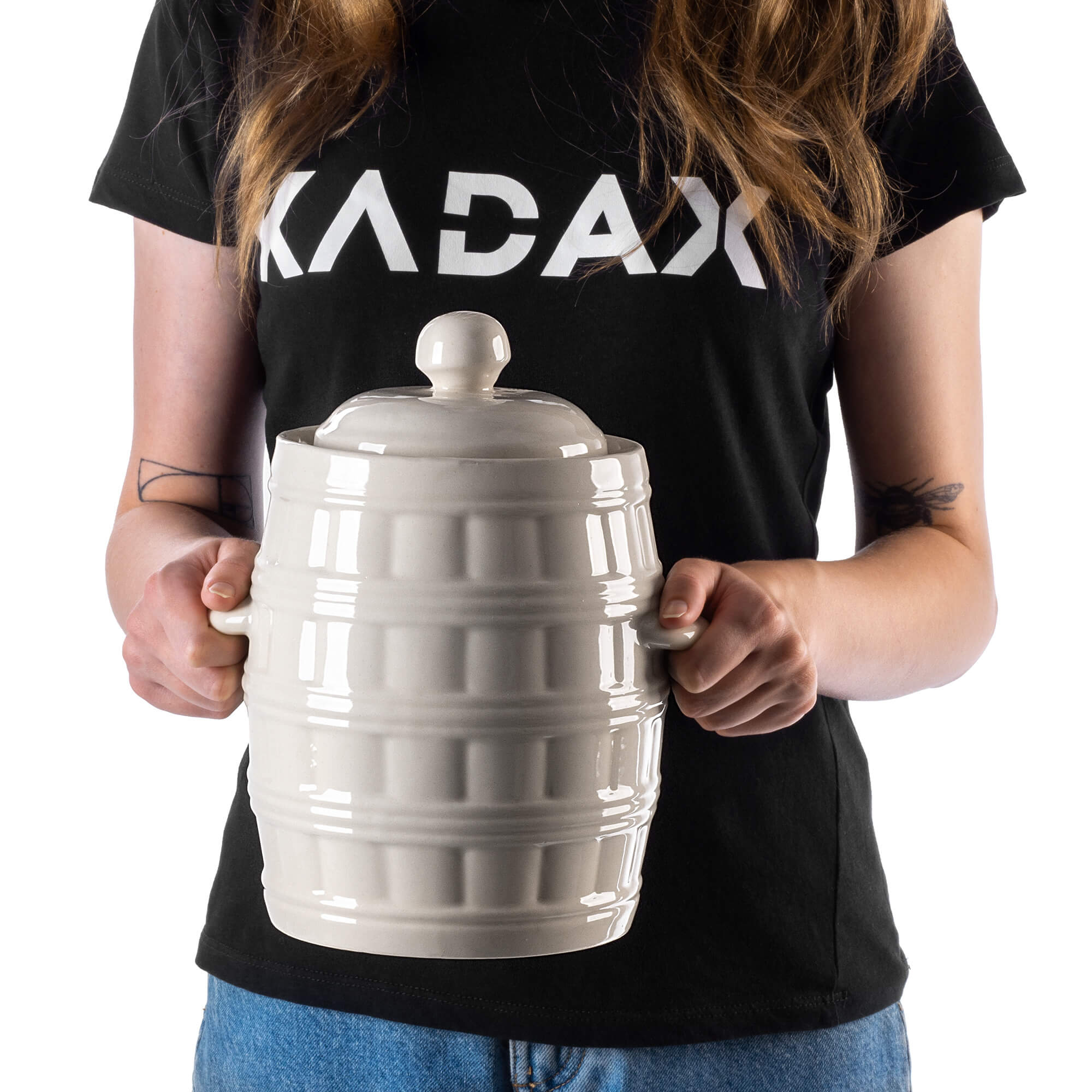 Beczka kamionkowa Helios 3.2L z kołnierzem i pokrywką kremowa